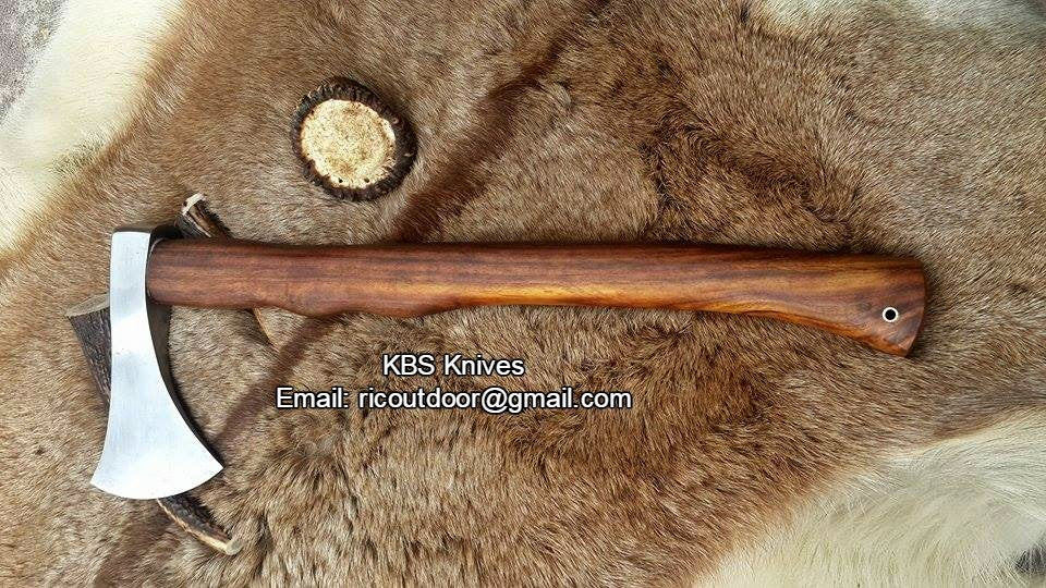 Handmade Custom Viking Axe with 1095 High Carbon Steel Blade, Rosewood Handle, and Leather Sheath - KBS Knives Store - Image 4