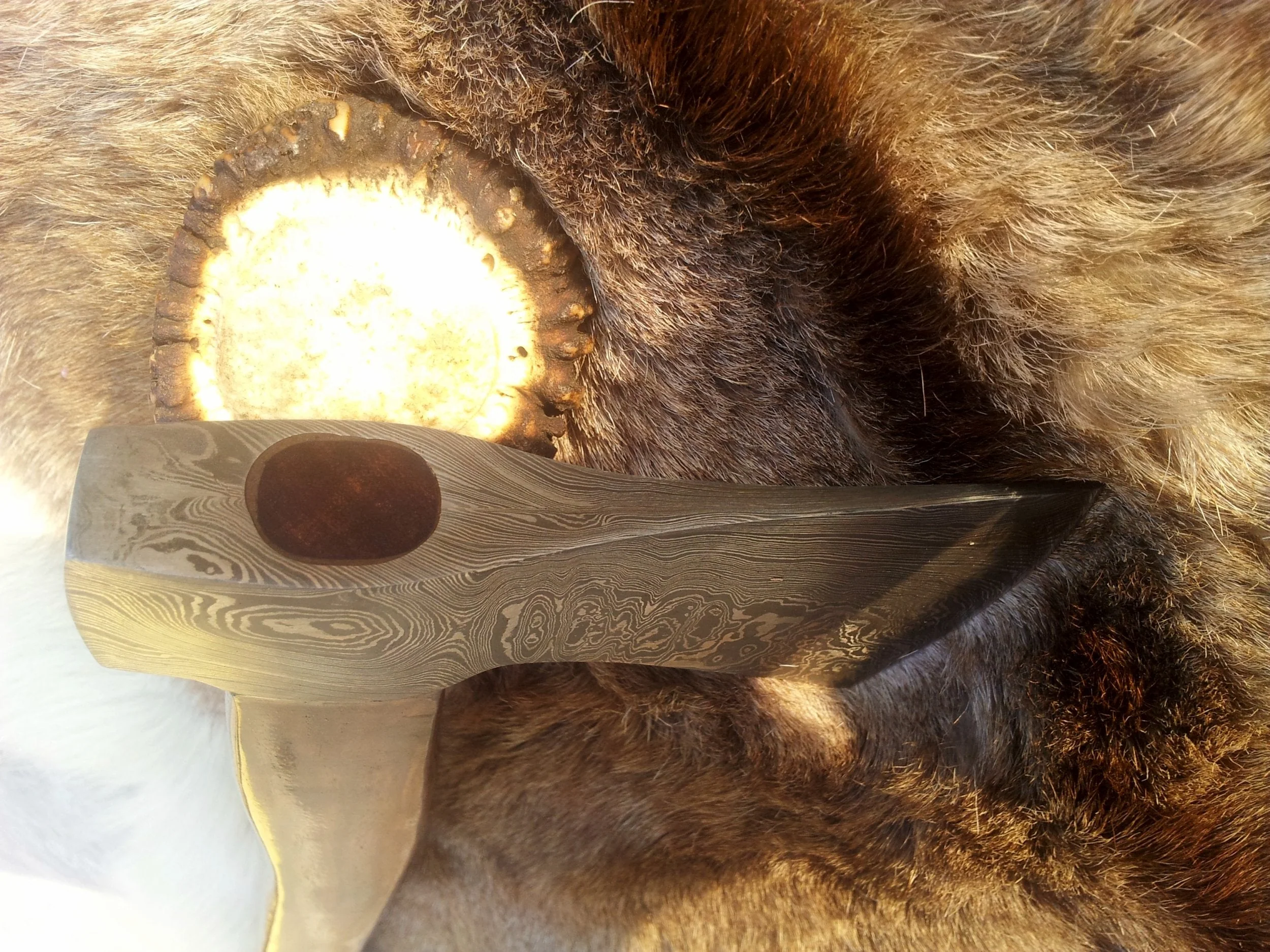 Handmade Custom Viking Axe with Damascus Steel Blade, Rosewood Handle, and Leather Sheath - KBS Knives Store - Image 2