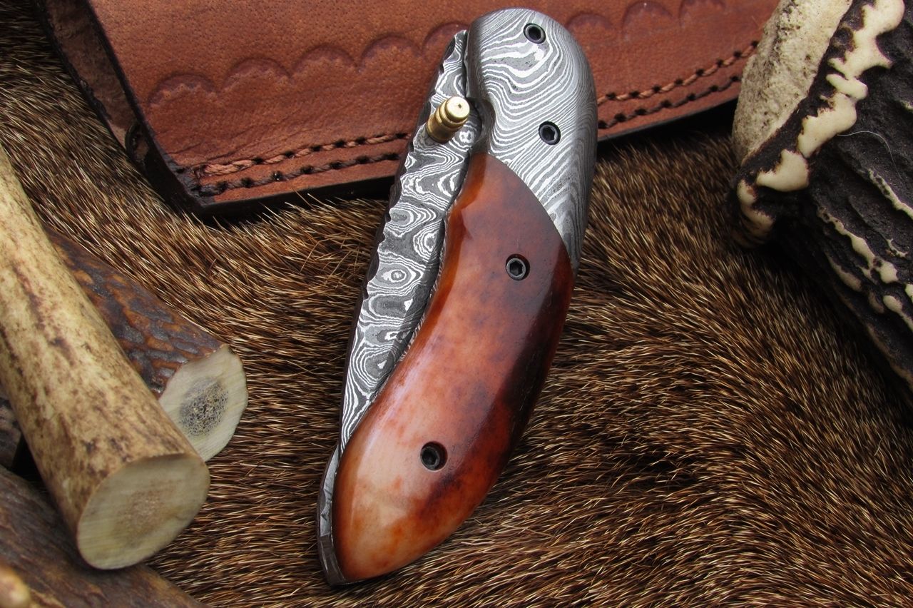 Handmade Damascus Pocket Knife - Image 3