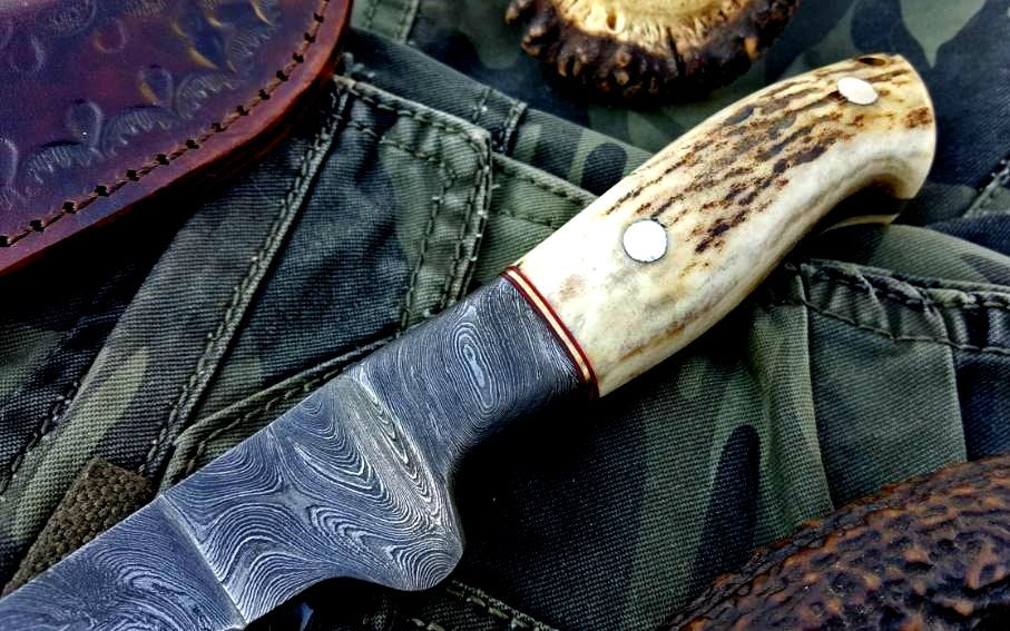 Handmade Damascus Steel Fillet Boning Knife with Antler Horn and Damascus Bolster Handle - Image 3