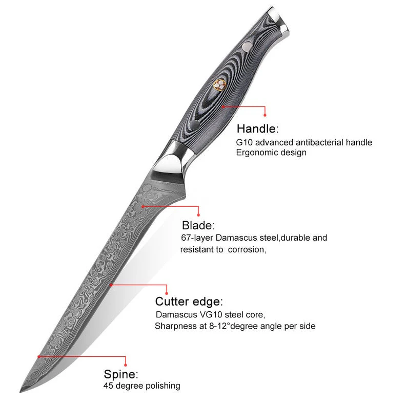 Handmade Damascus Steel Fishing Fillet Knife with G10 Micarta Handle - 13 Inch Overall Length - Image 2