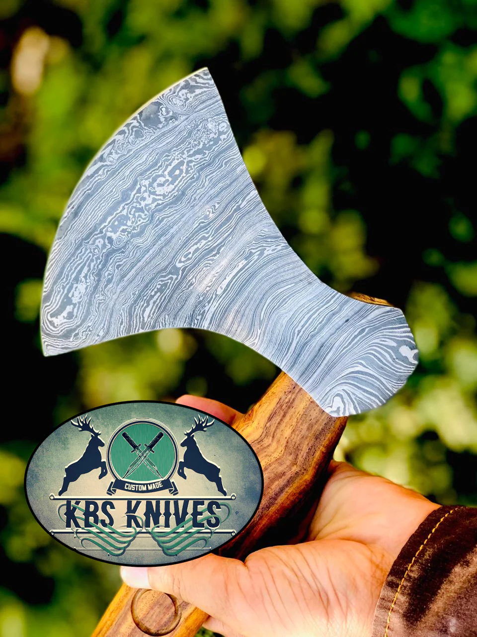 Handmade Damascus Steel Viking Beard Axe with Hand-Carved Rosewood Handle and Leather Sheath - Image 2