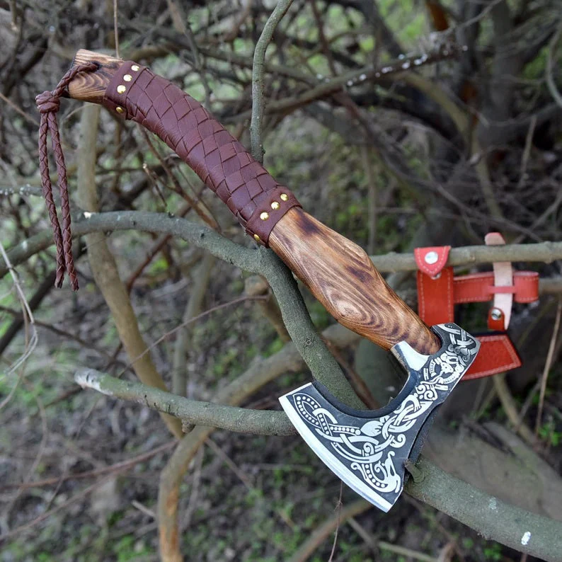 Handmade High Carbon Steel Etched Blade Functional Axe - Image 3