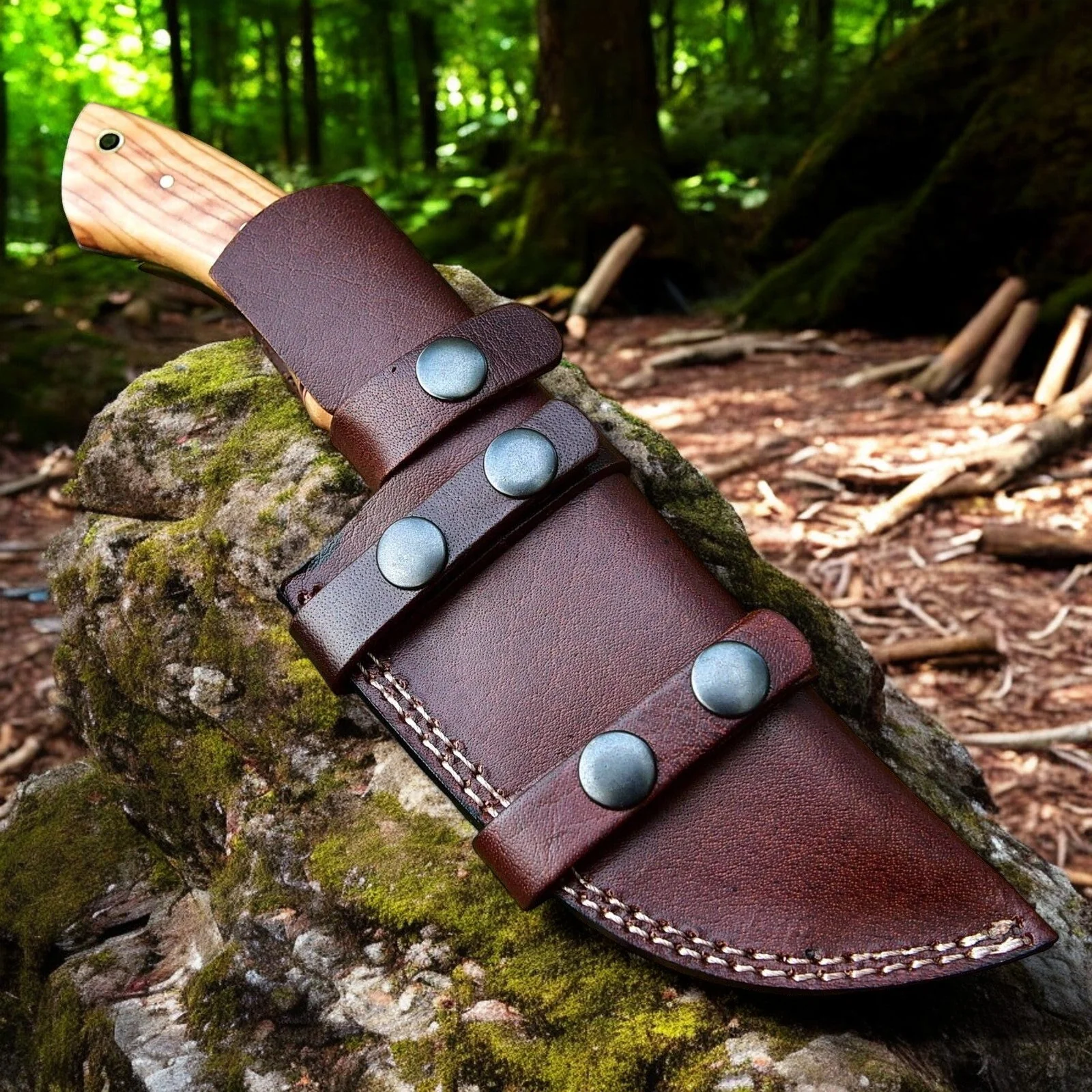 Handmade Tom Brown Tracker Knife with Damascus Steel Blade & Olivewood Handle – 10" Overall Length - Image 5
