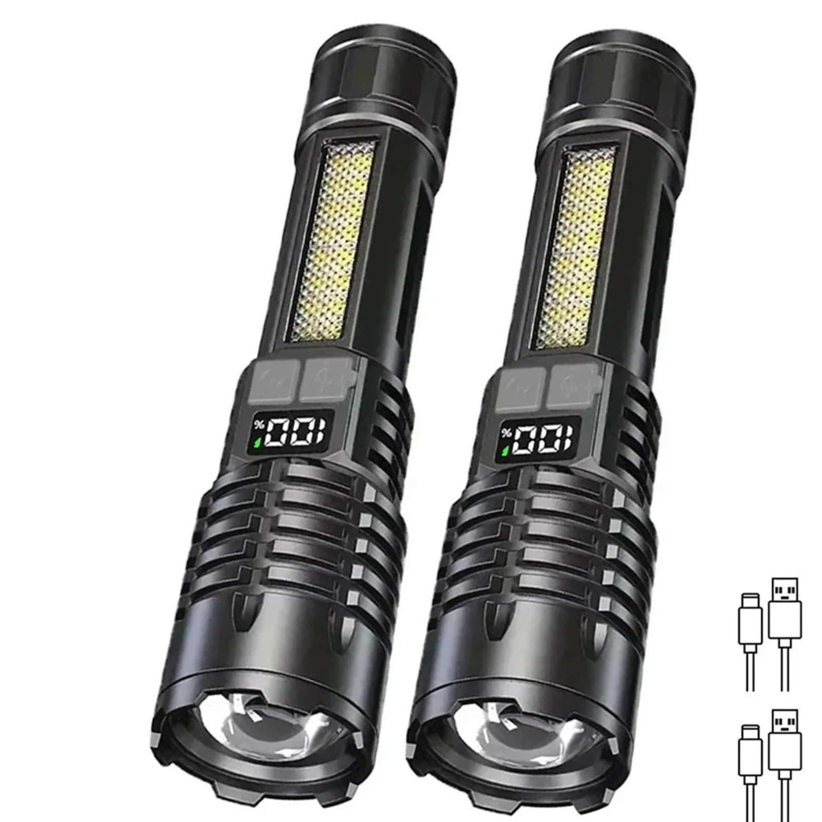 High Power LED Flashlight Type C Rechargeable COB Torch Side Light Camping - Image 2