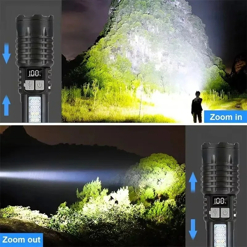 High Power LED Flashlight Type C Rechargeable COB Torch Side Light Camping - Image 6