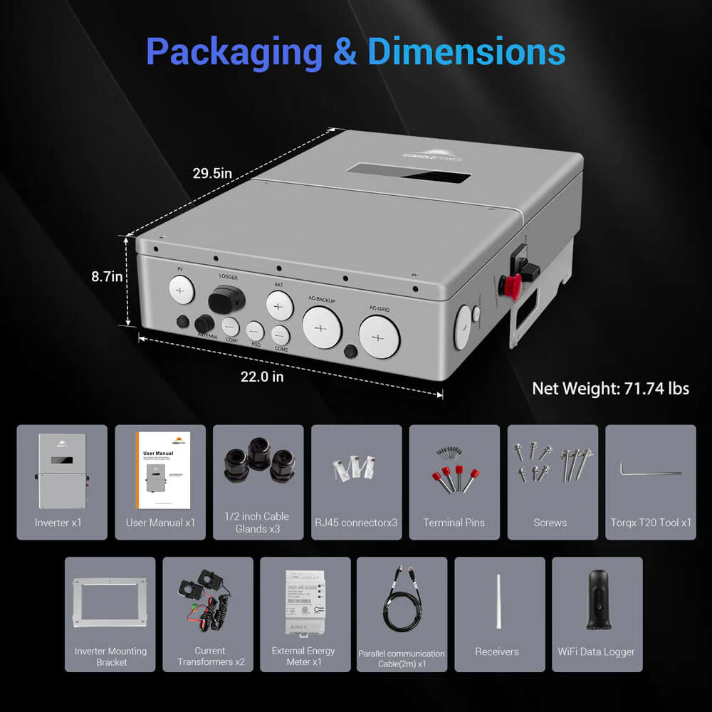High Voltage 11.4KW Hybrid Split Phase Inverter with APS Transmitter SG11.4KHB-HV - Image 7