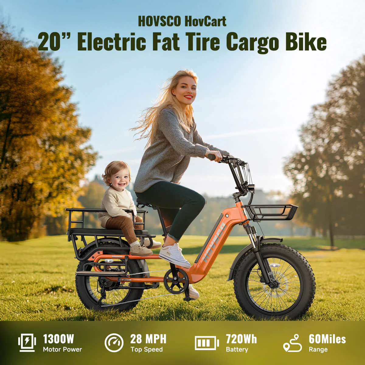 HOVSCO HovCart 20“ Step-Thru Electric Fat Tire Cargo Bike - Image 3