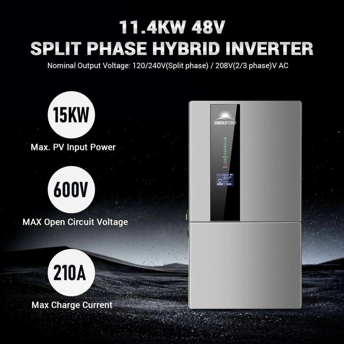 Hybrid Solar Kit 11.4KW 48V Split Phase 20.48KWH/51.2KWH Lithium Battery 450 Watt Solar Panel (Optional) SGH-11N2E/ SGH-11N5E - Image 2