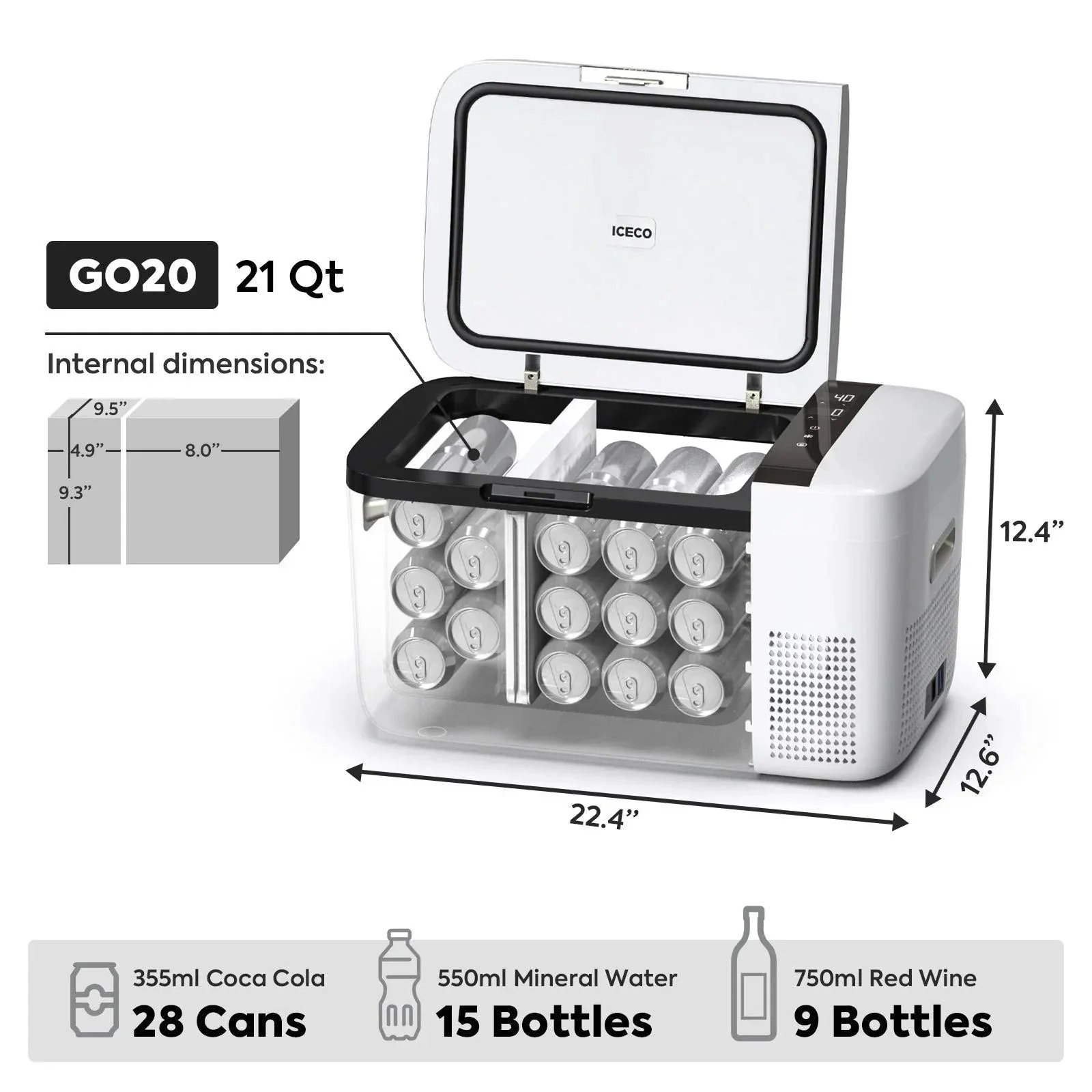 ICECO GO20 21QT Dual Zone 12V Portable Freezer (White) (SC) - Image 4