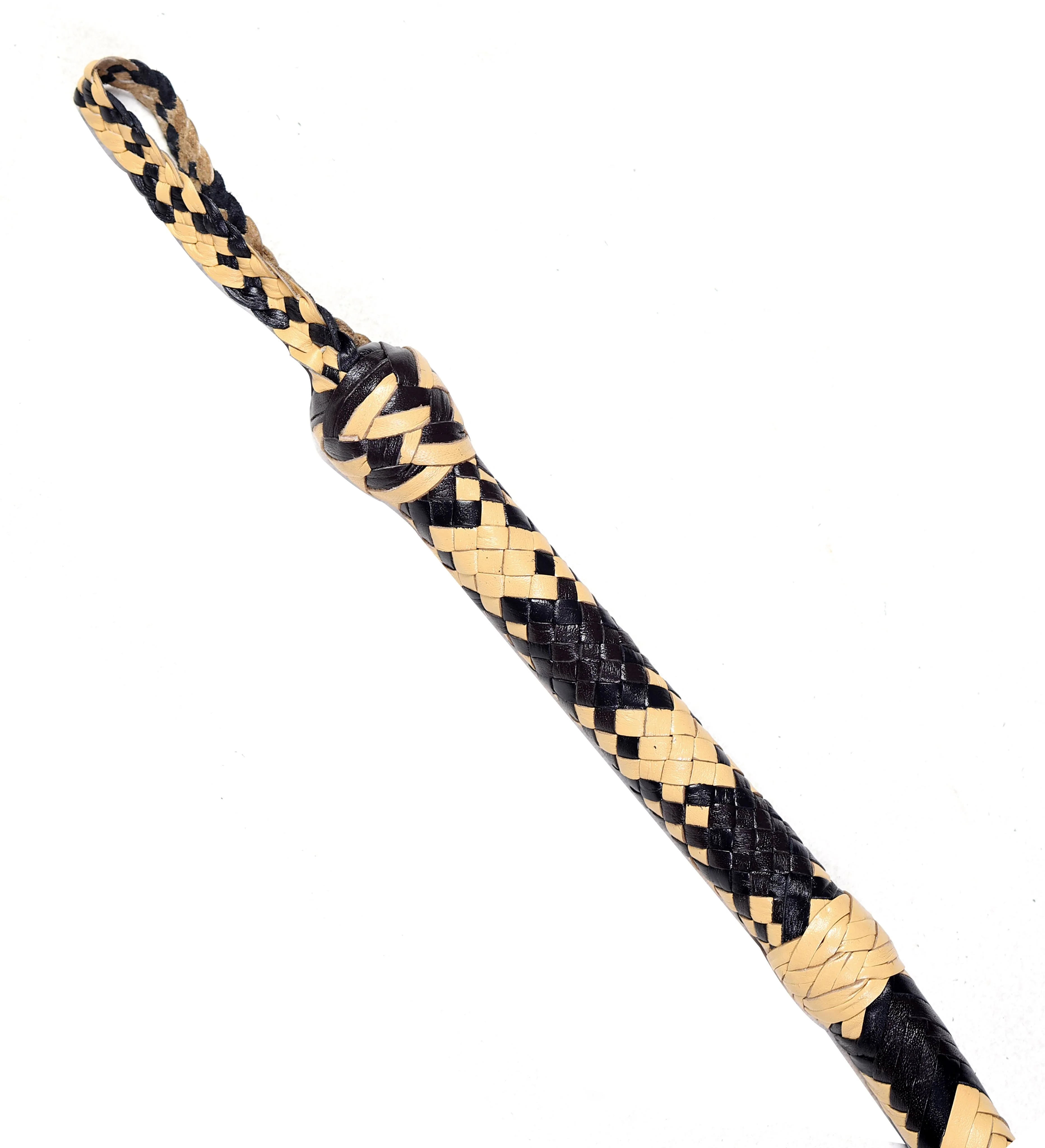 Yellow & Black Leather Bull Whip – Handmade Braided Whip - Image 3