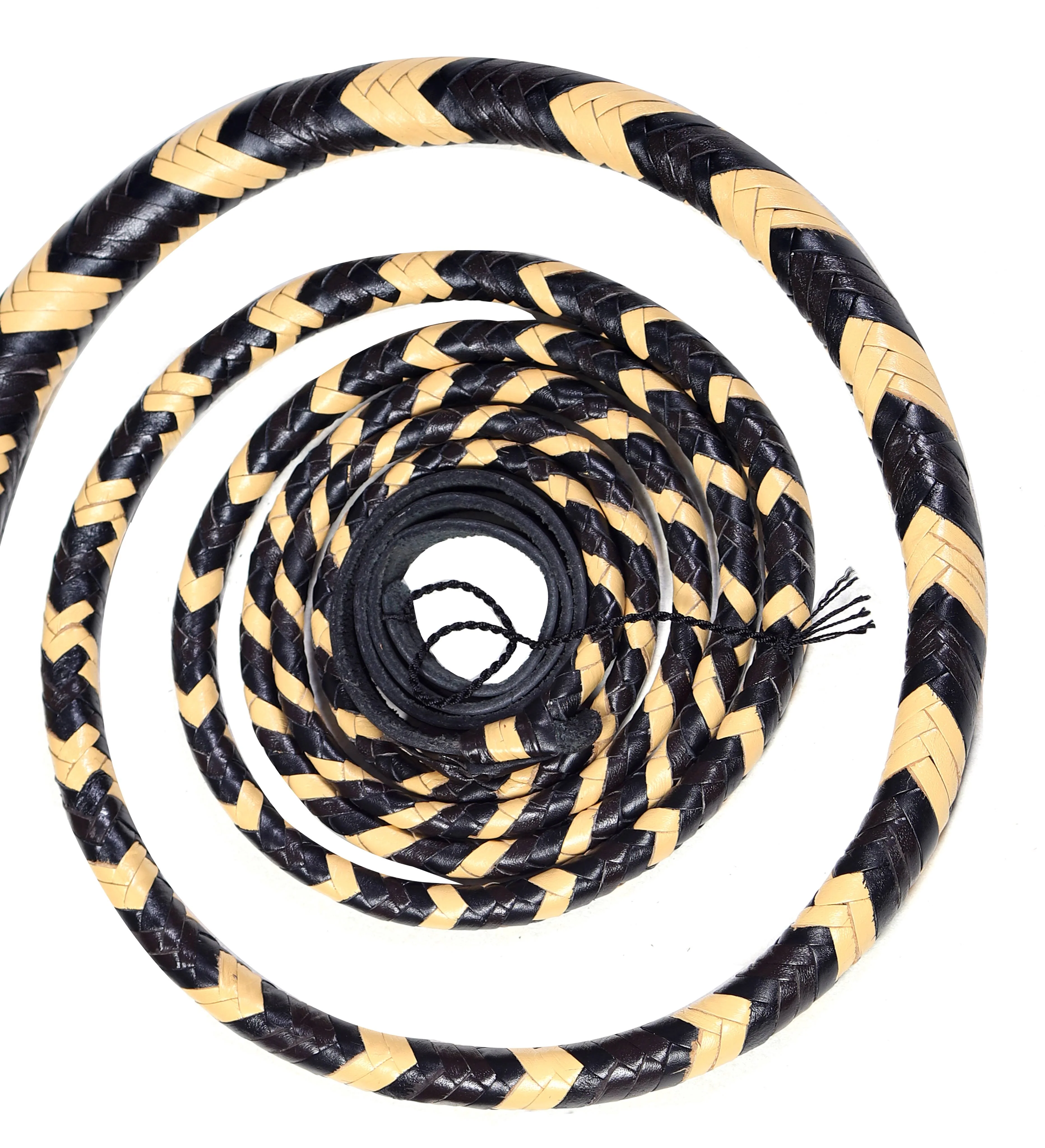 Yellow & Black Leather Bull Whip – Handmade Braided Whip - Image 4