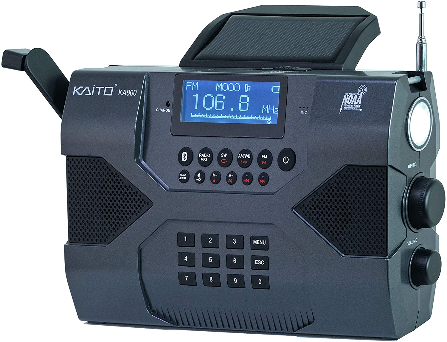 Kaito Emergency Radio Voyager Max KA900 Digital Solar Dynamo Crank AM/FM/SW & NOAA Weather Stereo Radio Receiver with Bluetooth, Real-time Alert, MP3 Player, Recorder & Phone Charger - Image 2