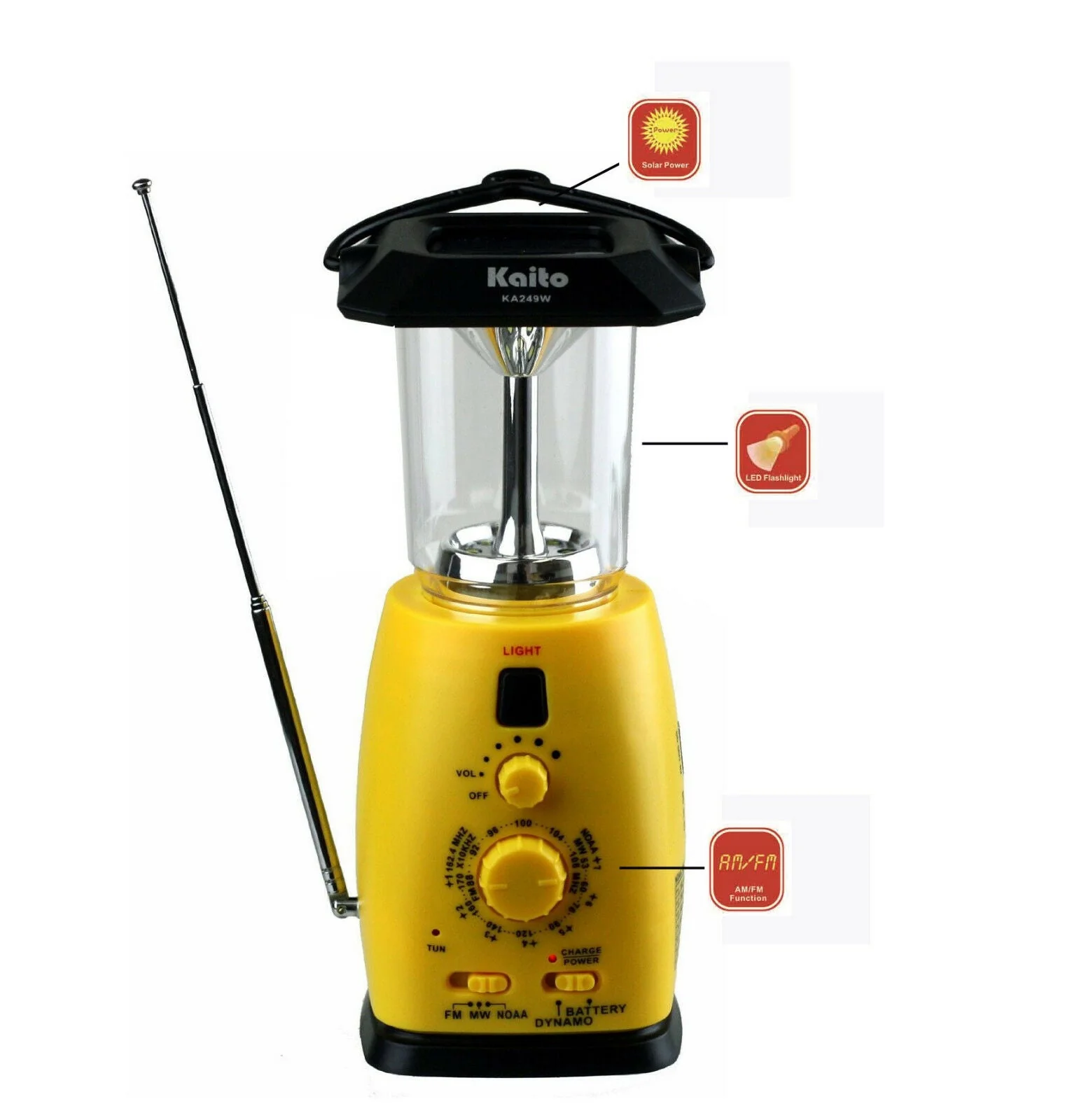 Kaito KA249W Solar Crank LED Camping Lantern with AM FM NOAA Weather Radio Yellow - Image 3
