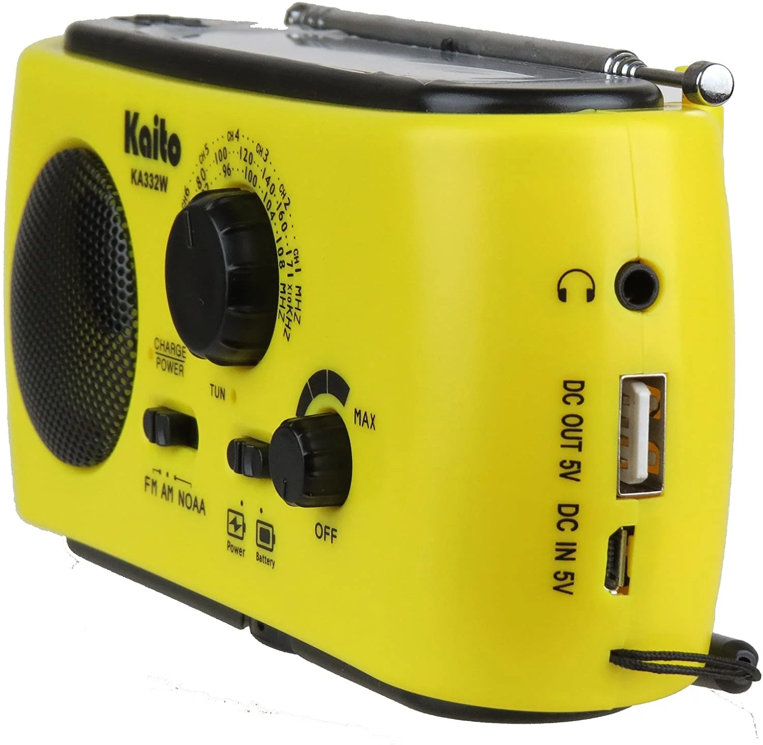 Kaito KA332W Portable Hand Crank Solar AM/FM NOAA Weather Radio Yellow - Image 3