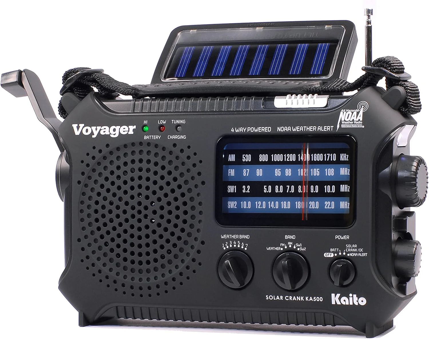 Kaito KA500 5-way Powered Emergency AM/FM/SW NOAA Weather Alert Radio with Solar,Dynamo Crank,Flashlight and Reading Lamp - Black - Image 3