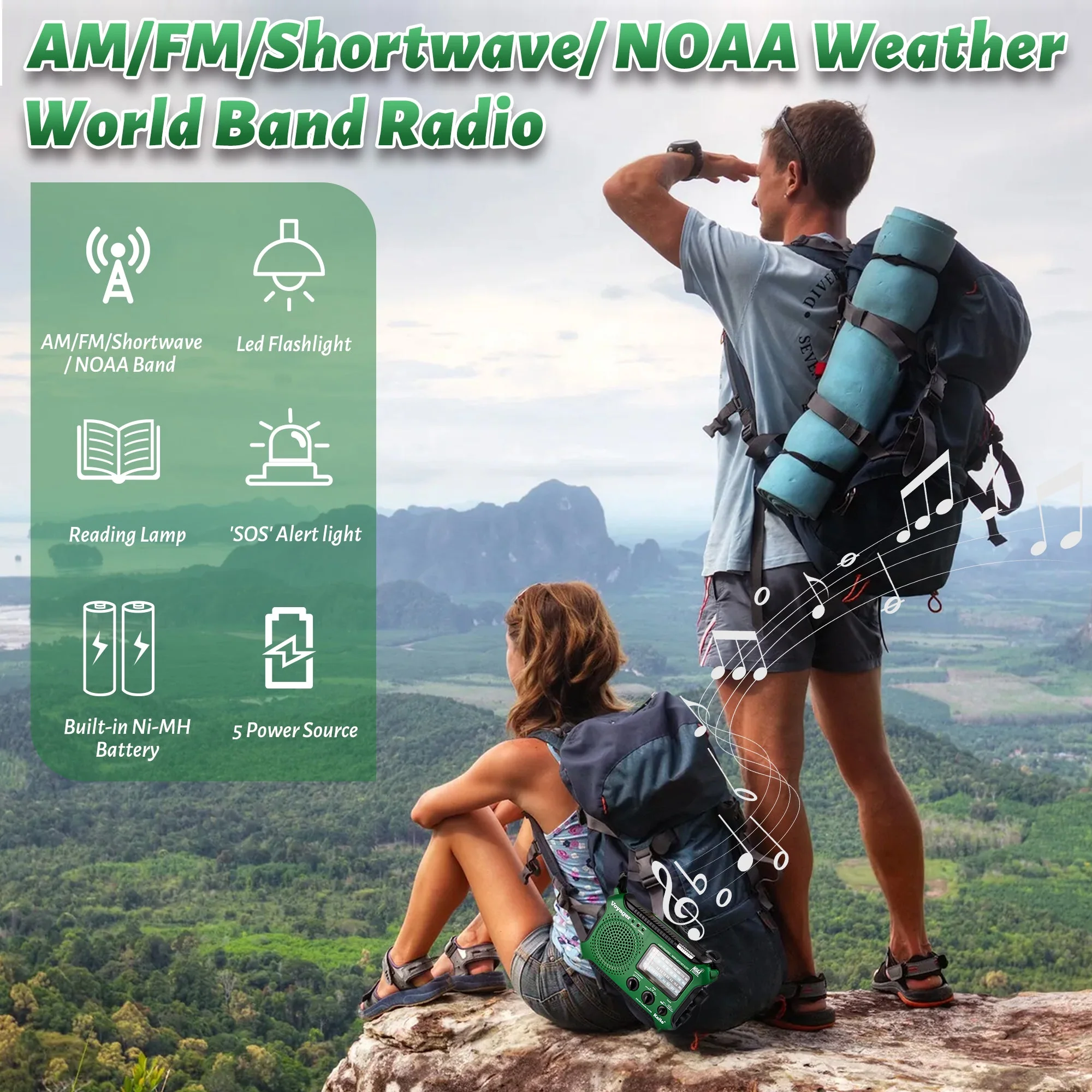 Kaito KA500 AM FM Shortwave Dynamo Solar Crank Emergency Weather Radio Green - Image 6