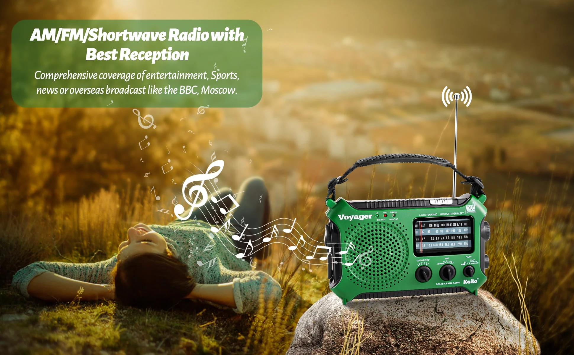 Kaito KA500 AM FM Shortwave Dynamo Solar Crank Emergency Weather Radio Green - Image 7