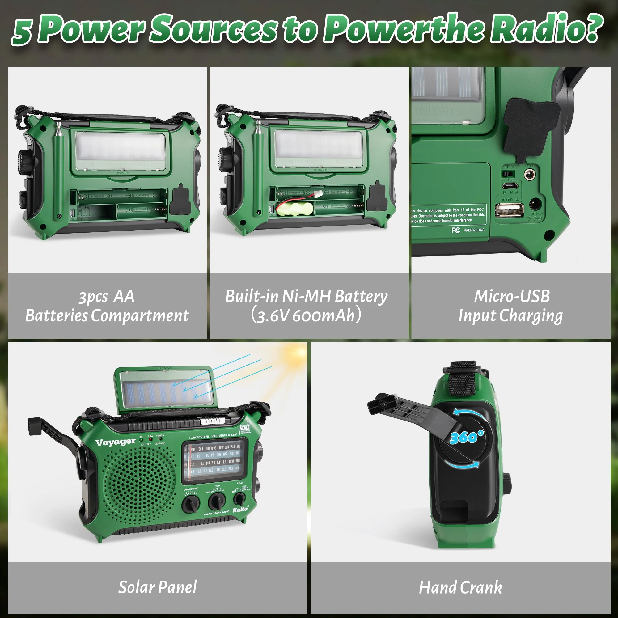 Kaito KA500 AM FM Shortwave Dynamo Solar Crank Emergency Weather Radio Green - Image 8