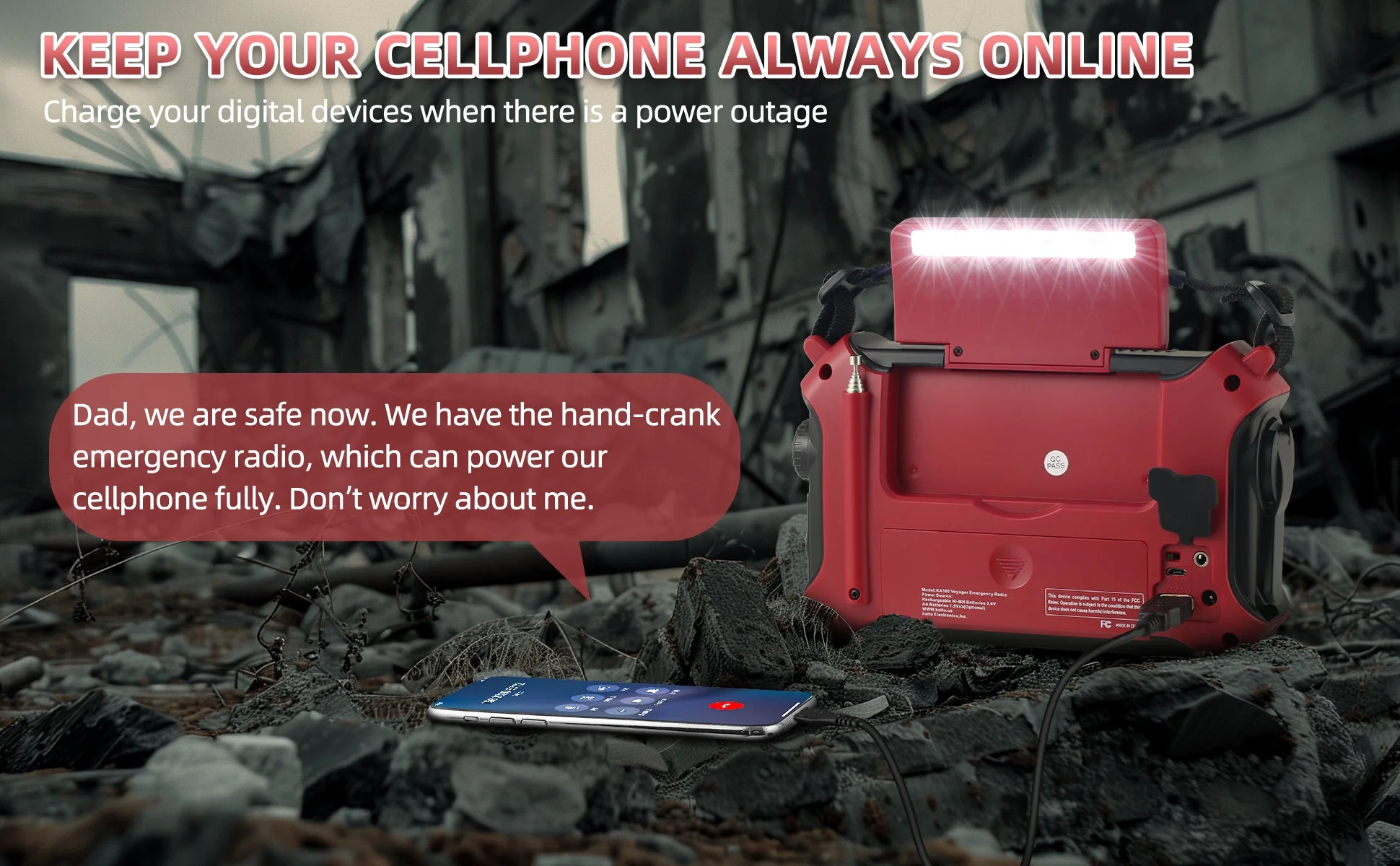 Kaito KA500 AM FM Shortwave Solar Crank Emergency Weather Alert Radio - Red - Image 5