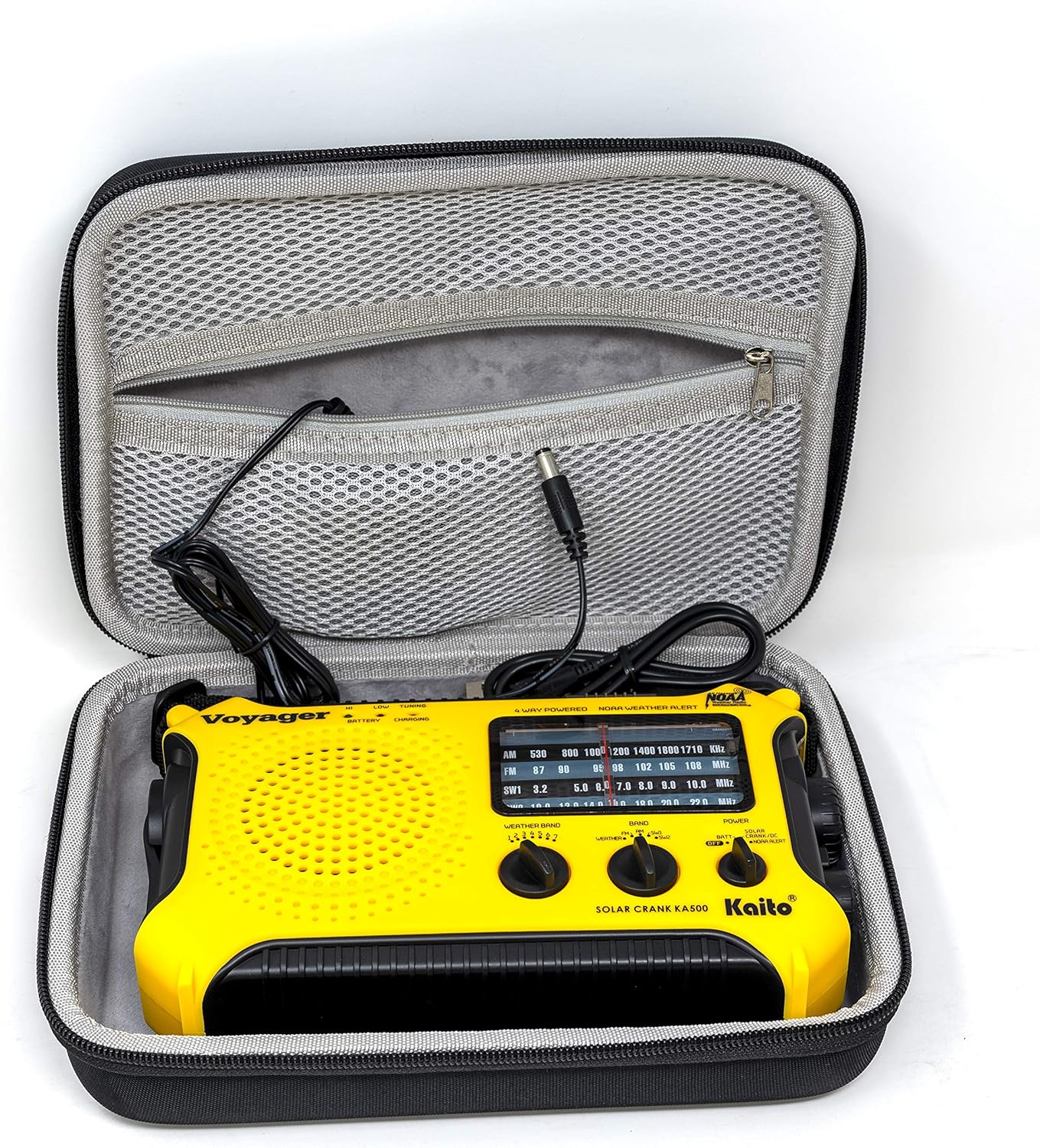 Kaito KA500 Voyager Solar Crank Emergency Weather Alert Radio Bundle with AC Adapter and Carrying Case, Yellow - Image 5