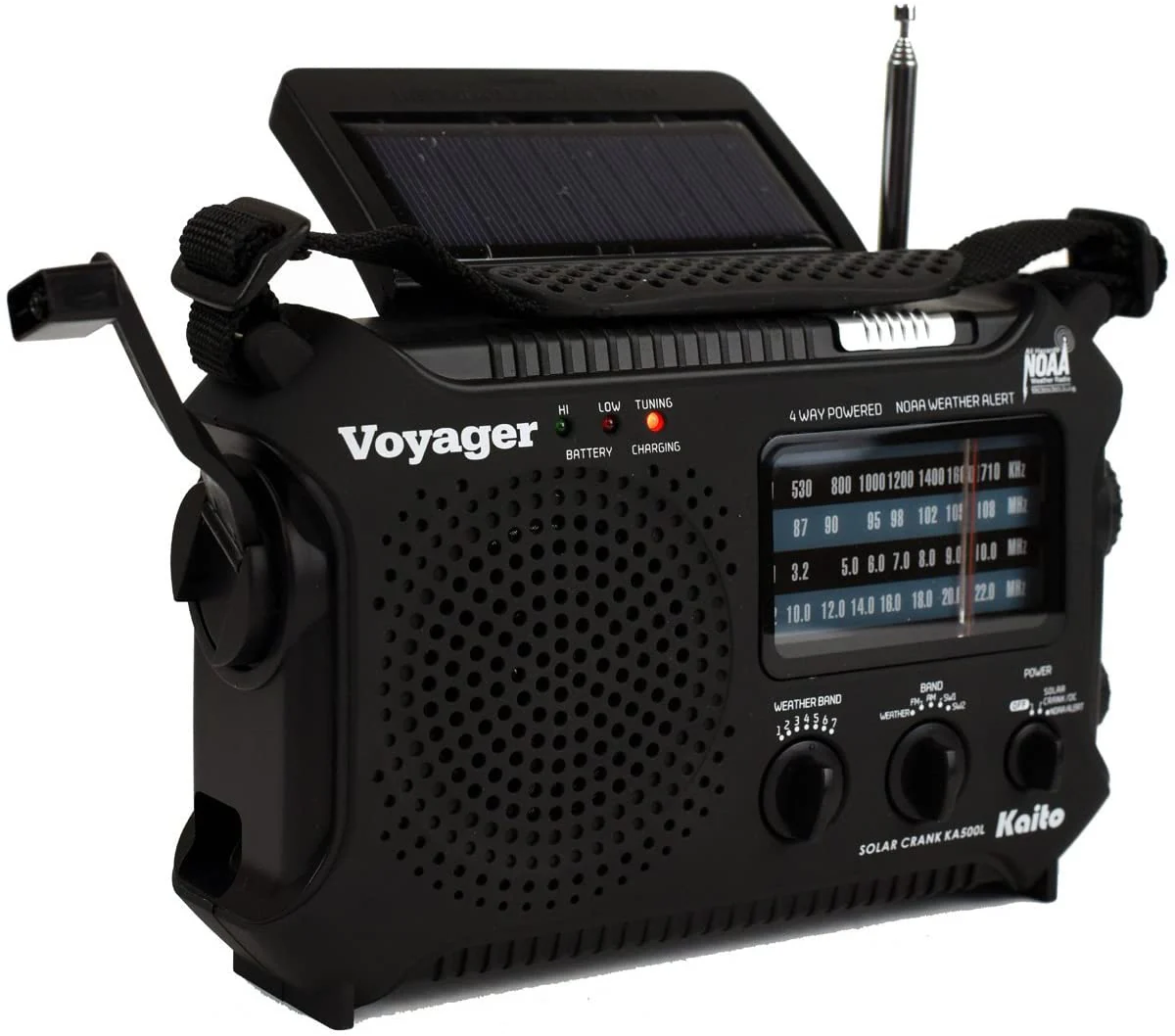 Kaito KA500L 4-Way Powered Emergency AM/FM/SW NOAA Weather Alert Radio with Solar Dynamo Crank Flashlight - Black - Image 2