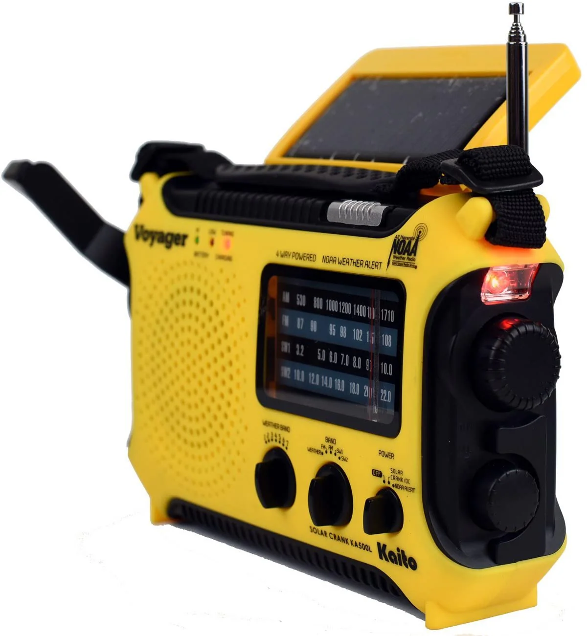 Kaito KA500L 4-Way Powered Emergency AM/FM/SW NOAA Weather Alert Radio with Solar Dynamo Crank Flashlight - Yellow - Image 4