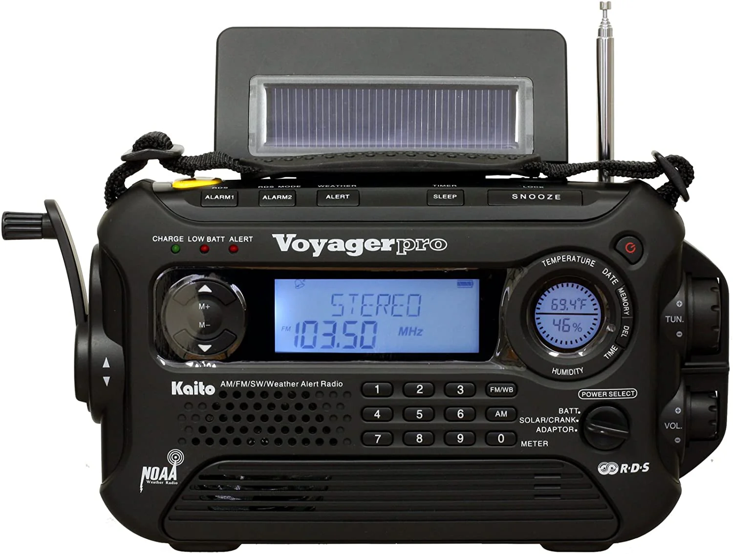 Kaito Voyager Pro KA600 Bundle Digital Solar Dynamo Wind Up Cranking AM/FM/LW/SW & NOAA Weather Emergency Radio with Flashlight, Reading Lamp Alert Smart Phone Charger with AC Adapter and T1 - Image 3