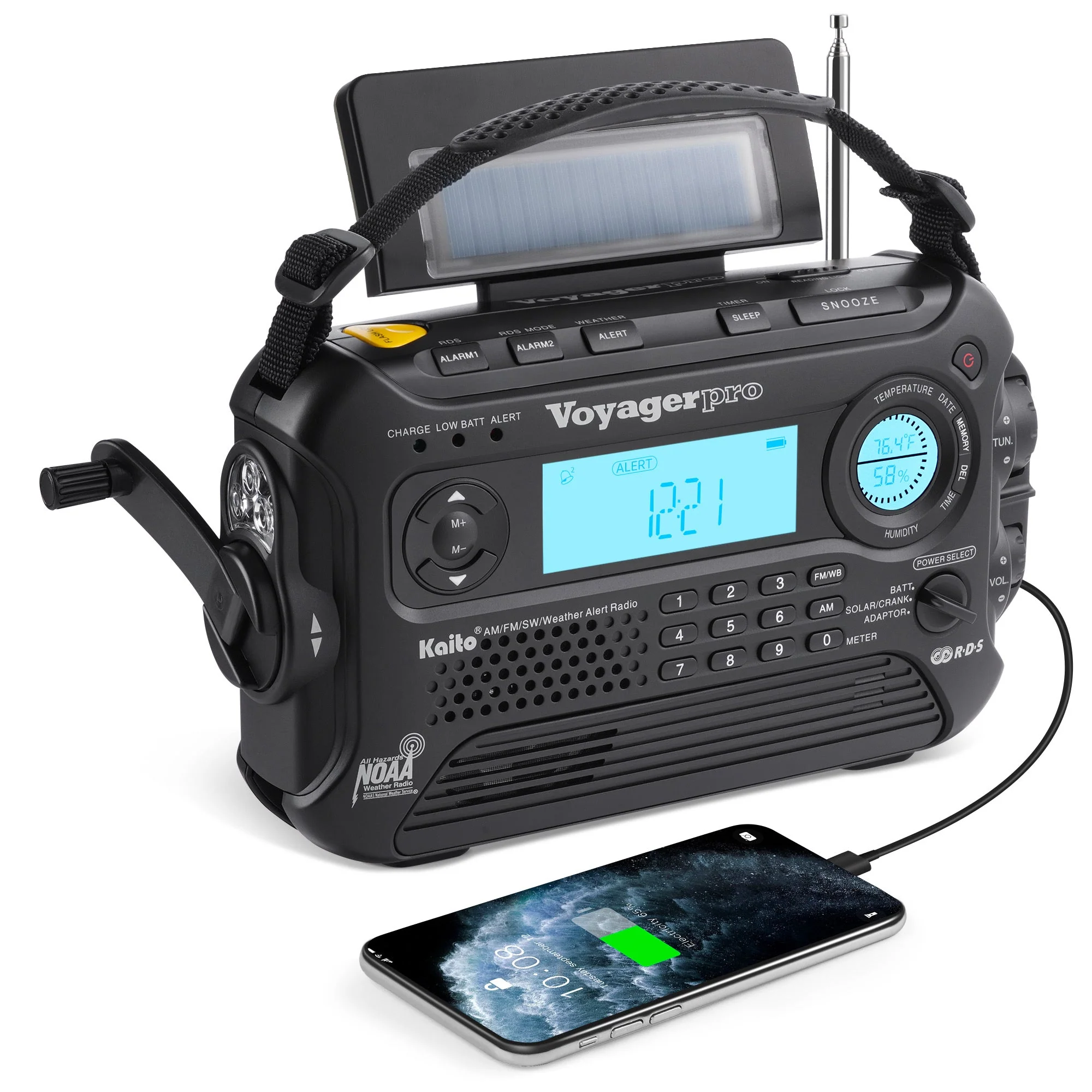Kaito Voyager Pro KA600 Digital Solar Crank AM/FM/LW/SW NOAA Weather Radio Black - Image 2
