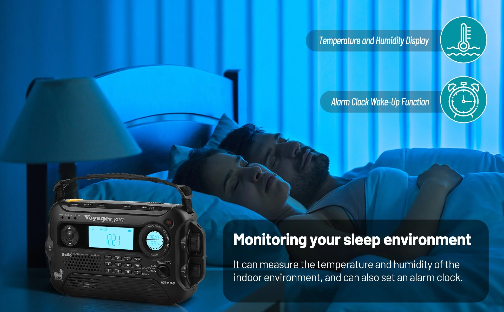 Kaito Voyager Pro KA600 Digital Solar Crank AM/FM/LW/SW NOAA Weather Radio Black - Image 4