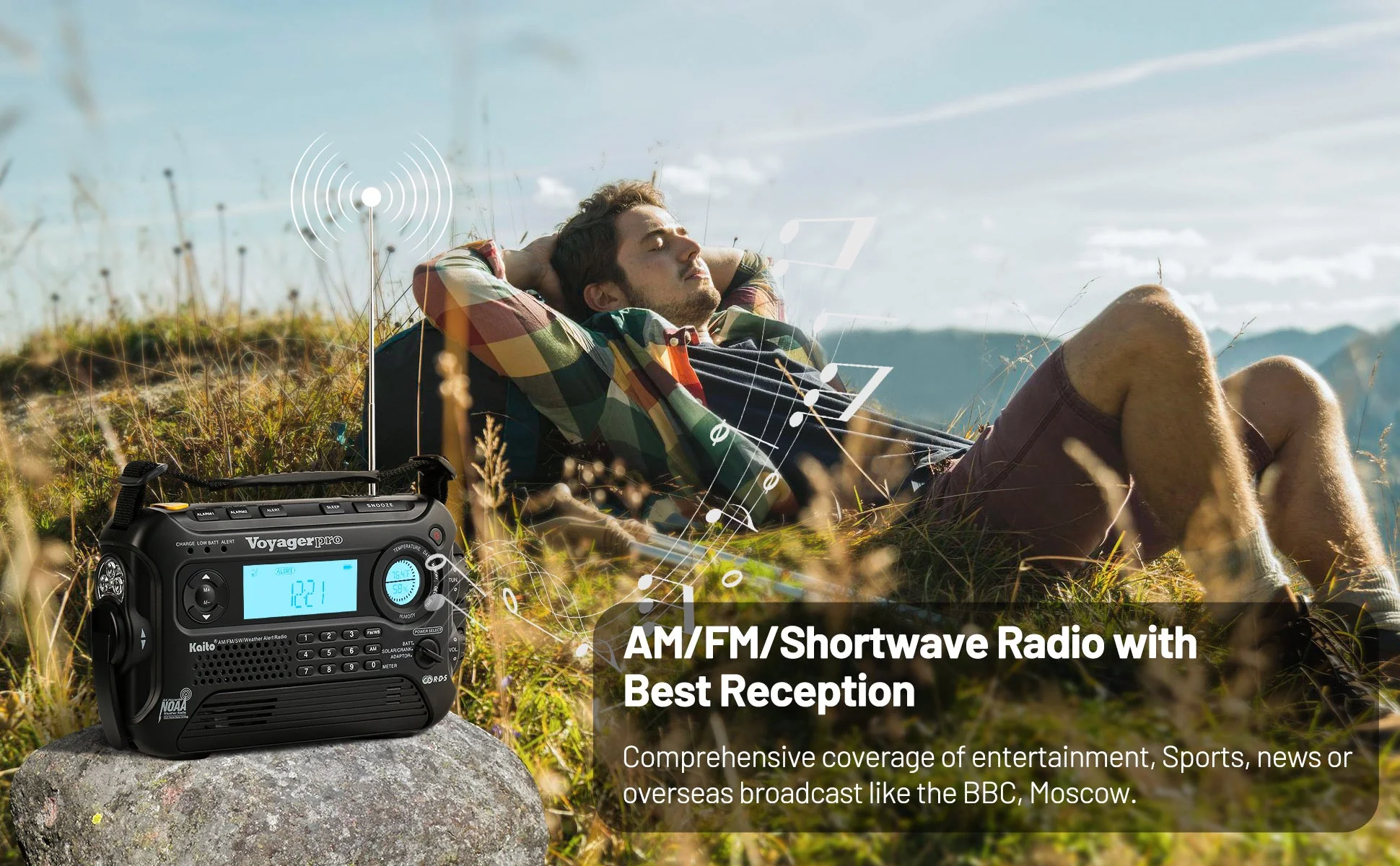 Kaito Voyager Pro KA600 Digital Solar Crank AM/FM/LW/SW NOAA Weather Radio Black - Image 7
