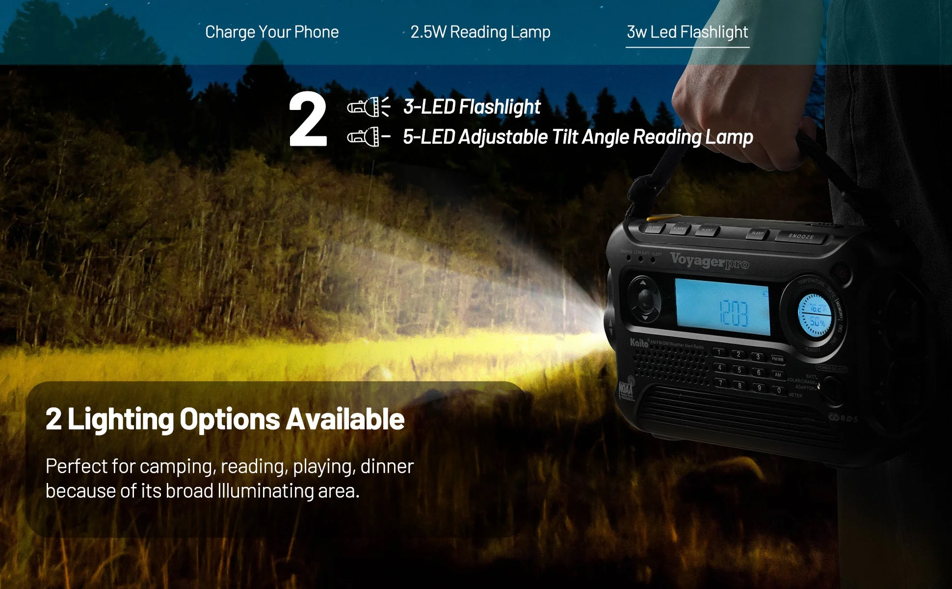 Kaito Voyager Pro KA600 Digital Solar Crank AM/FM/LW/SW NOAA Weather Radio Black - Image 8