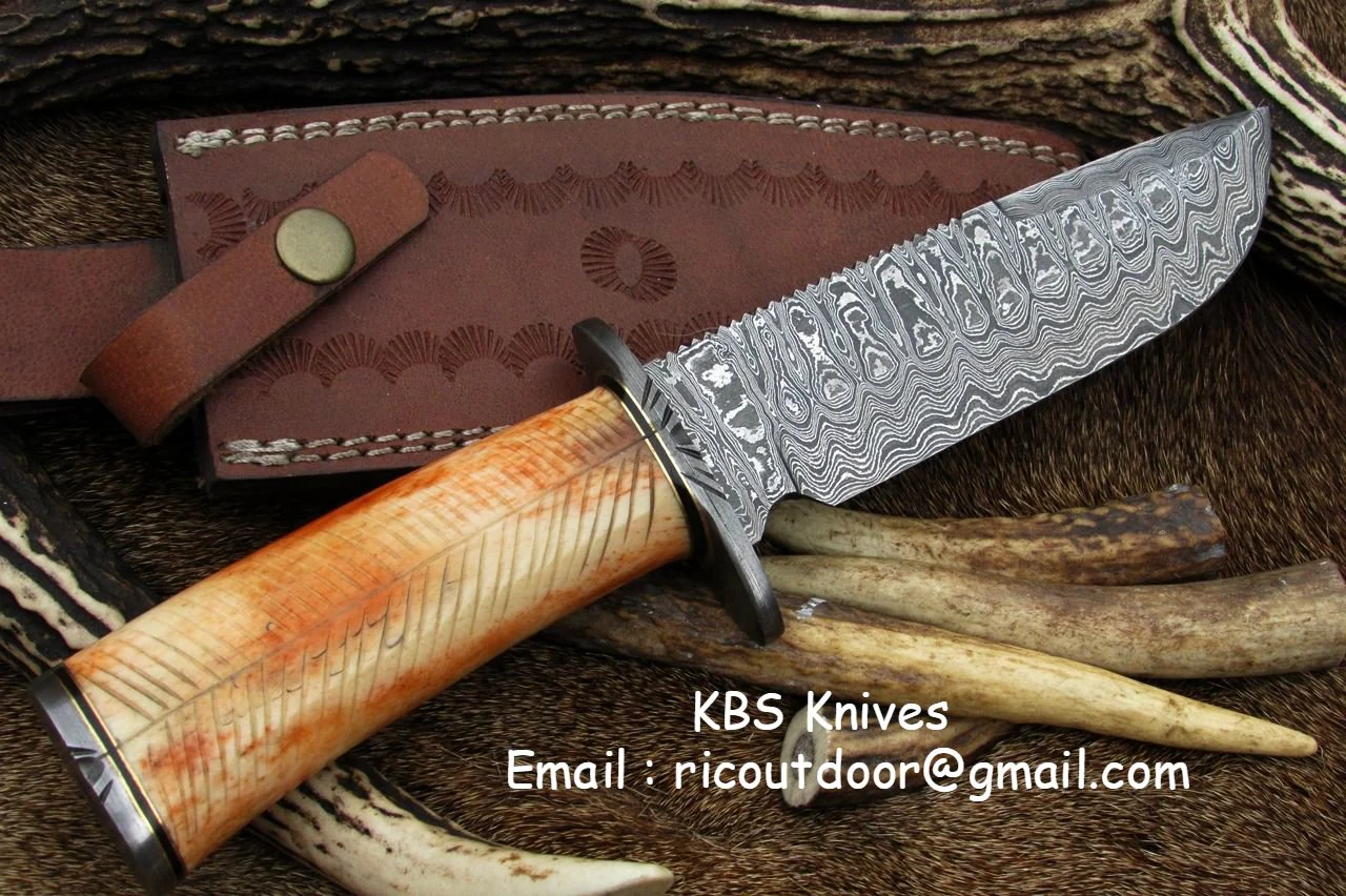 KBS Knives: Custom Handmade Damascus Hunting Knife | 12 Inches | Colored Camel Bone Handle - Image 2