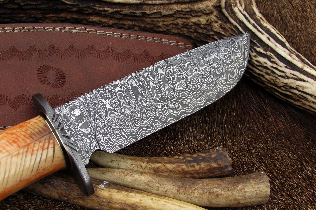 KBS Knives: Custom Handmade Damascus Hunting Knife | 12 Inches | Colored Camel Bone Handle - Image 3