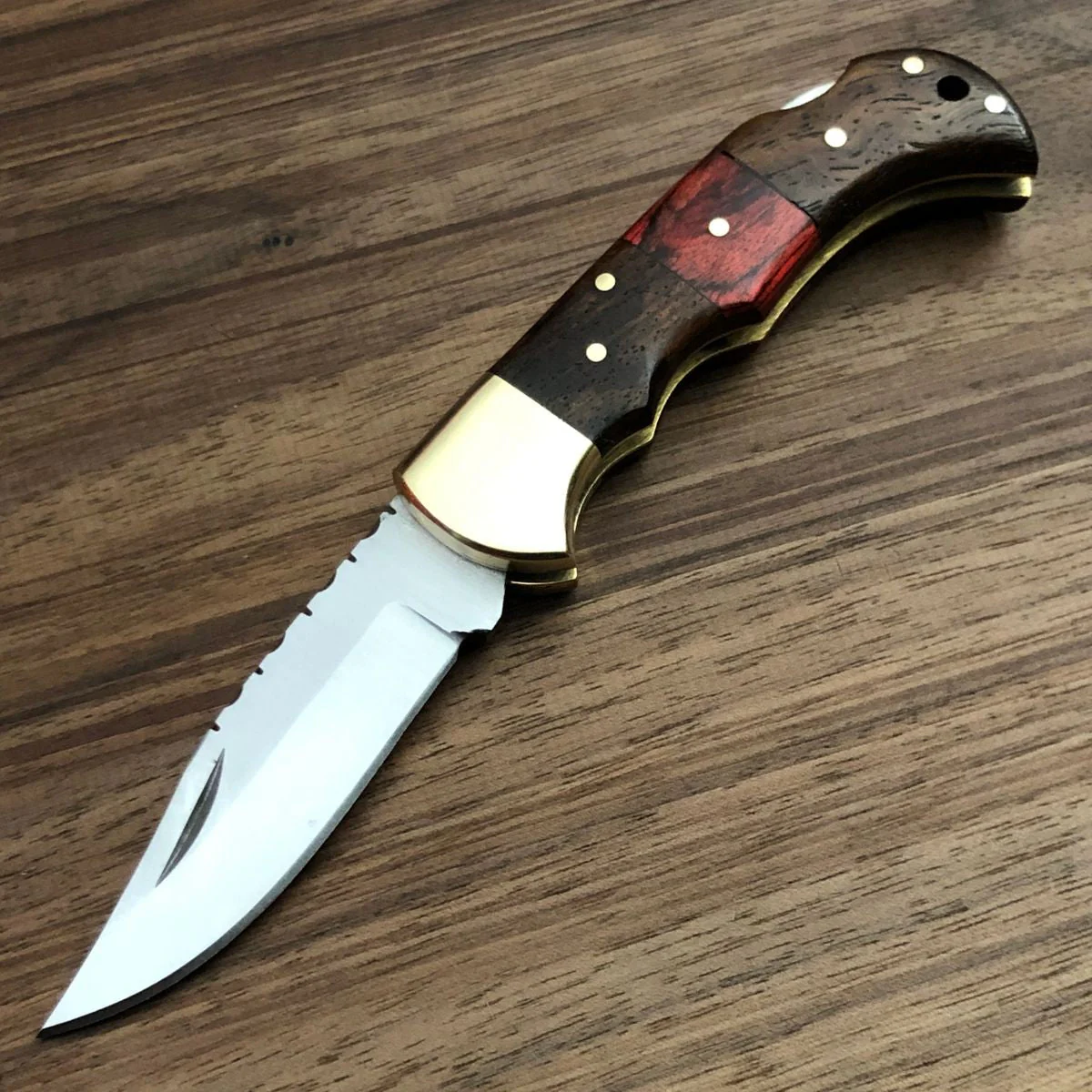 KBS Knives Store Exquisite D2 Steel Utility Folding Pocket Knife with Rosewood-Exotic Pakka Wood Handle and Leather Case - Image 3