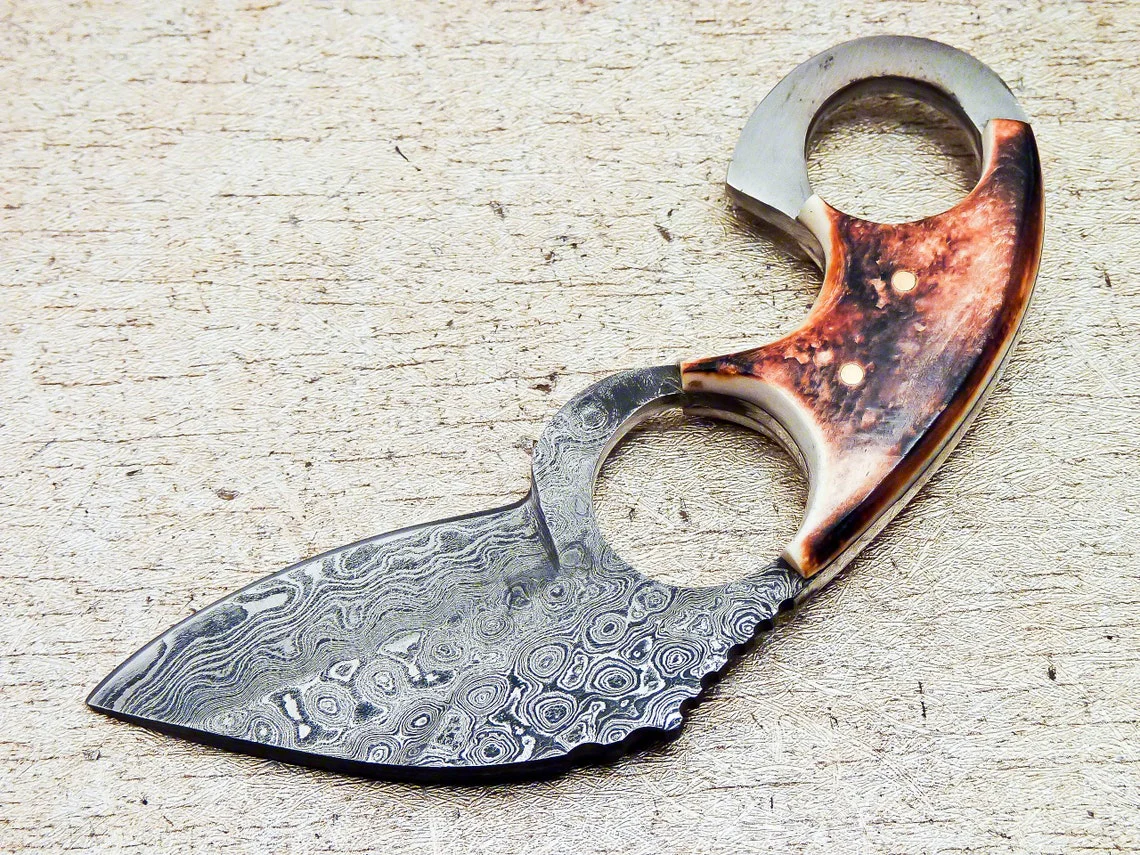 KBS Knives Store Full Tang Damascus Steel Tactical Knife with Burn Bone Handle - Image 2
