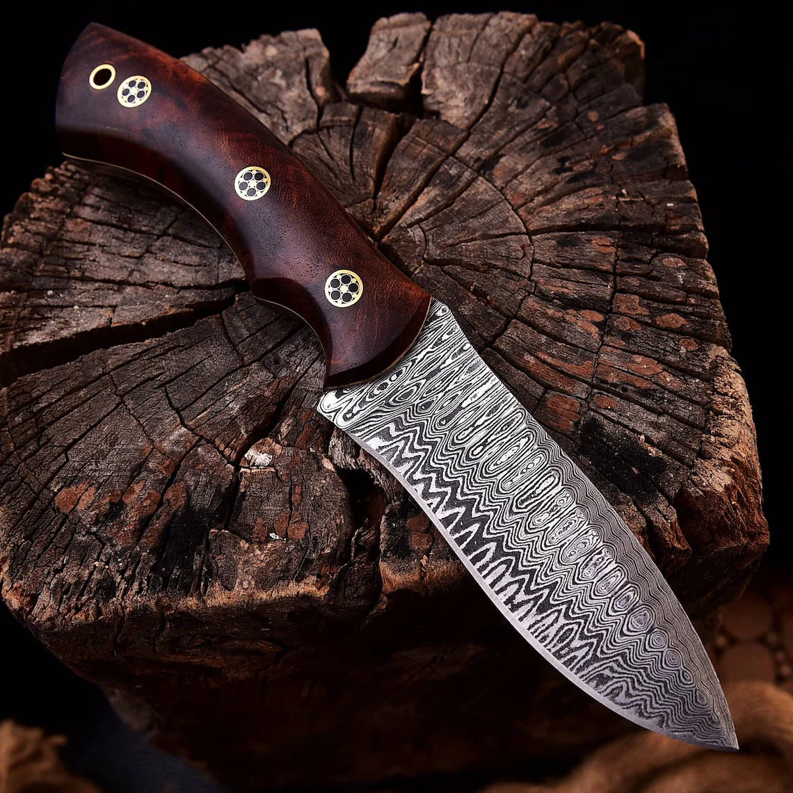 KBS Knives - 'Wilderness Warrior' Custom Handmade Damascus Steel Hunting Knife with Rosewood Handle - Image 2