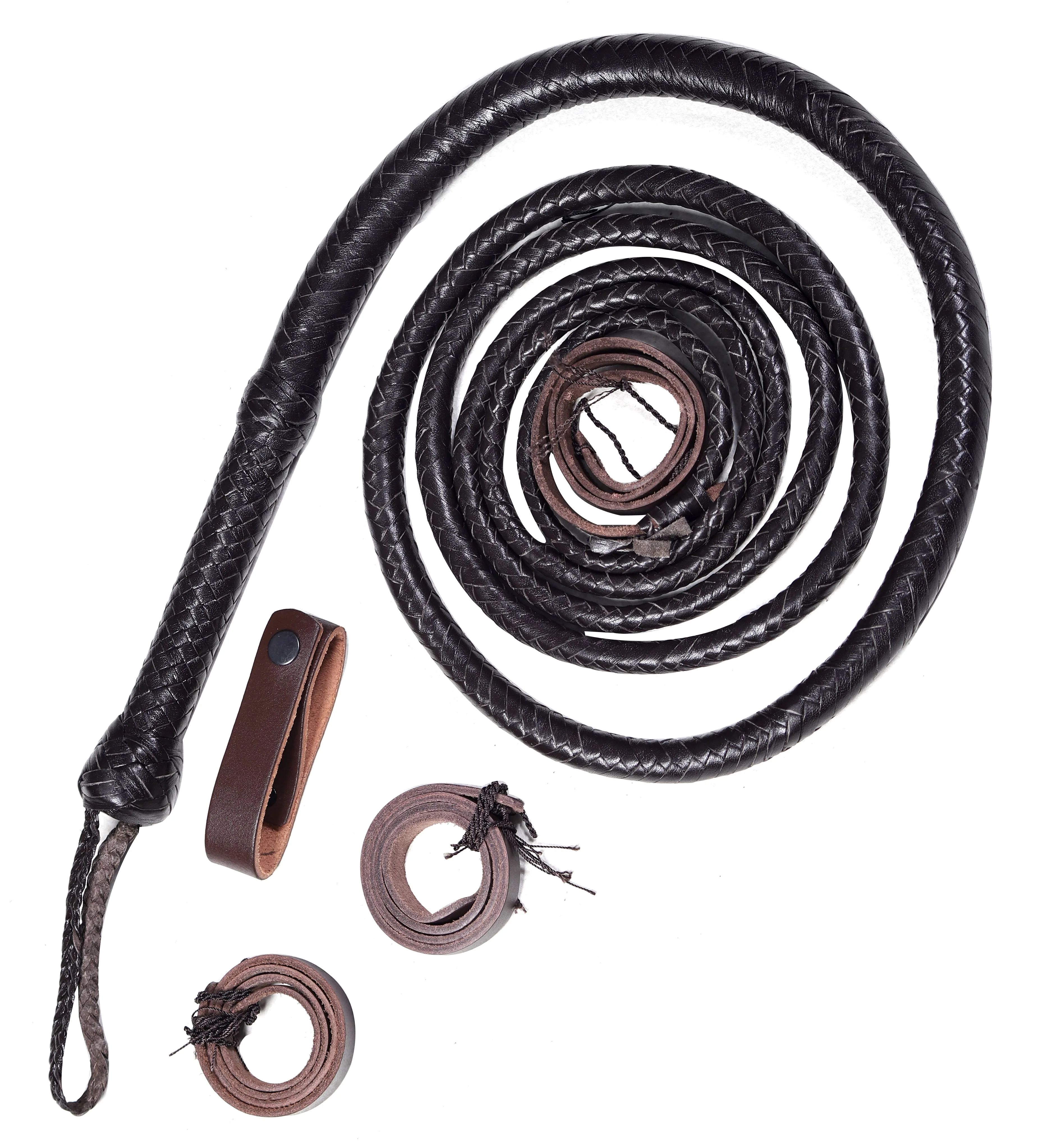 Choco Black Leather Bull Whip – Handmade Braided Whipcracking Whip - Image 2