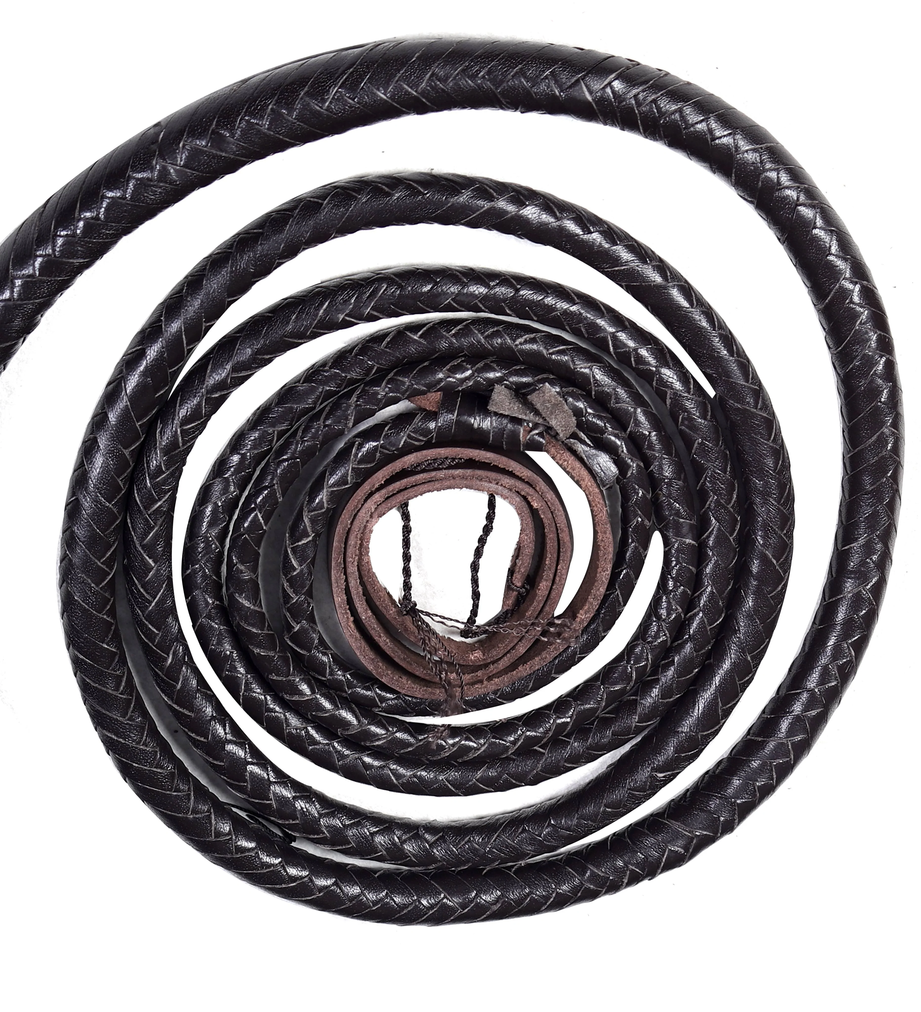 Choco Black Leather Bull Whip – Handmade Braided Whipcracking Whip - Image 3