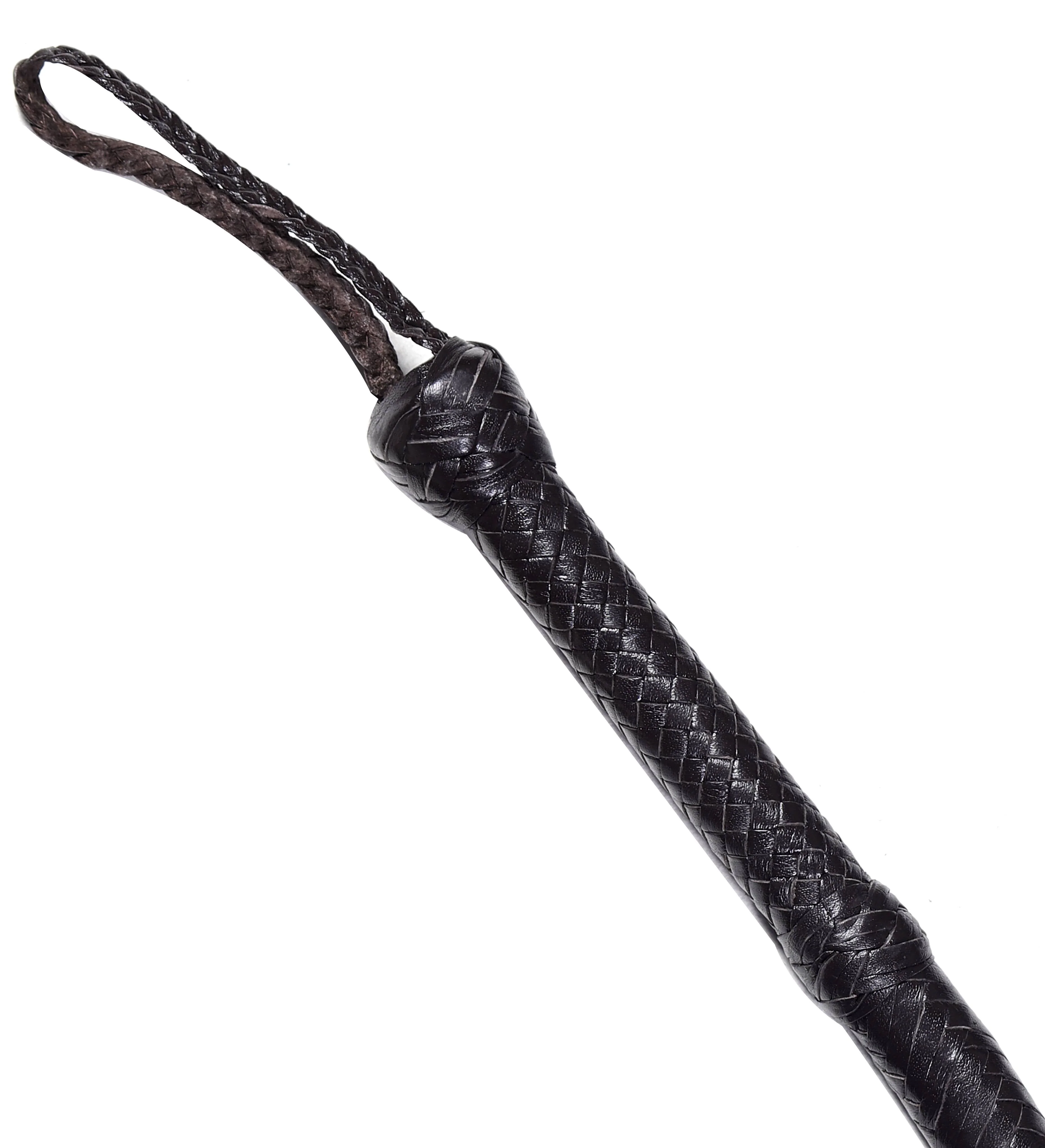 Choco Black Leather Bull Whip – Handmade Braided Whipcracking Whip - Image 4
