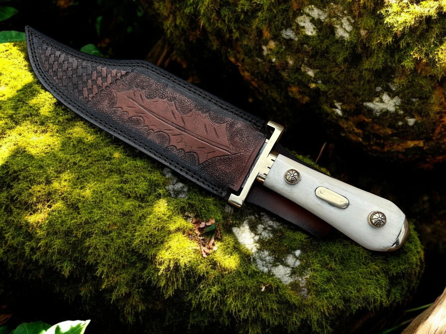 Legendary Western W49 Bowie Knife – Custom Handmade Damascus Steel Blade with Bone Handle - Image 4