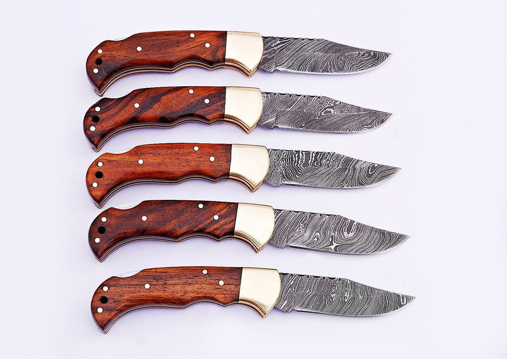 LOT OF 5 HANDMADE DAMASCUS STEEL FOLDING KNIVES - Image 2