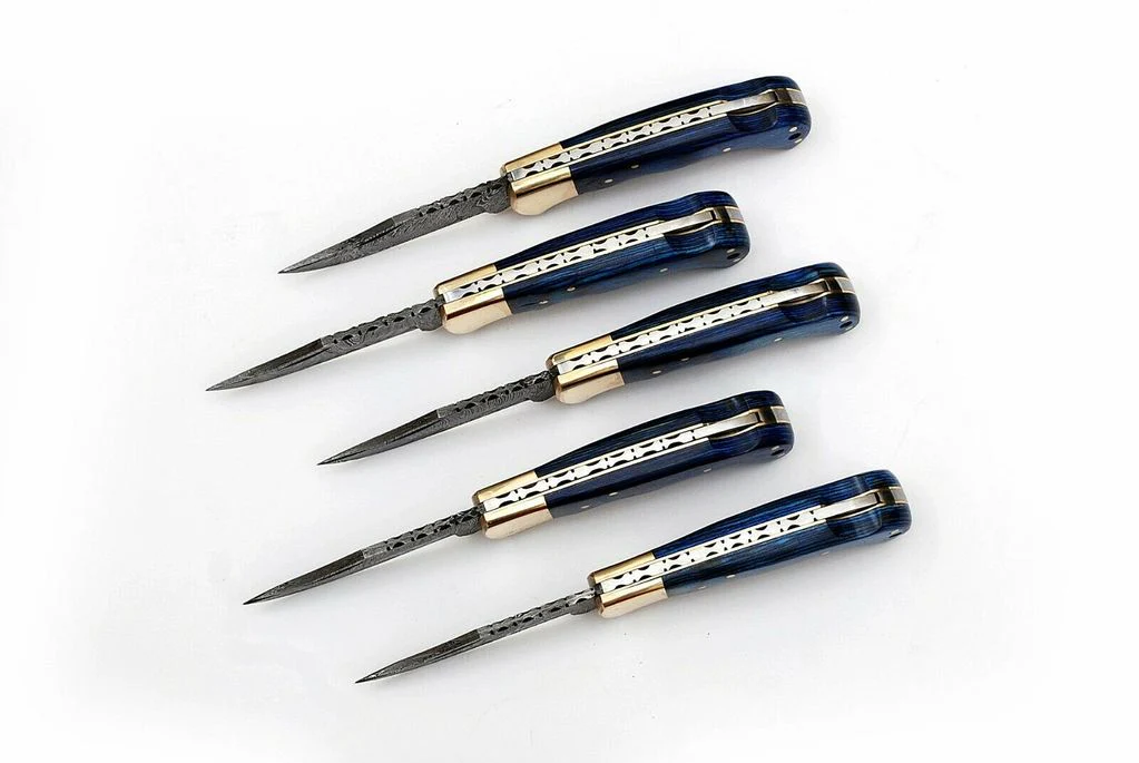 LOT OF 5 HANDMADE DAMASCUS STEEL FOLDING KNIVES - Image 3