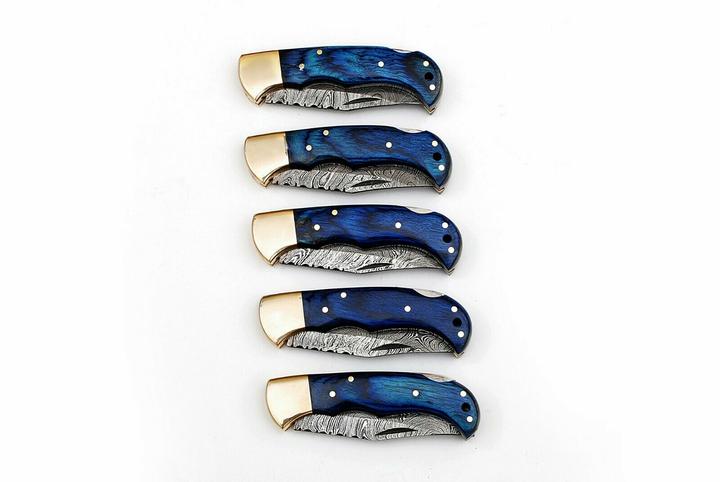 LOT OF 5 HANDMADE DAMASCUS STEEL FOLDING KNIVES - Image 4
