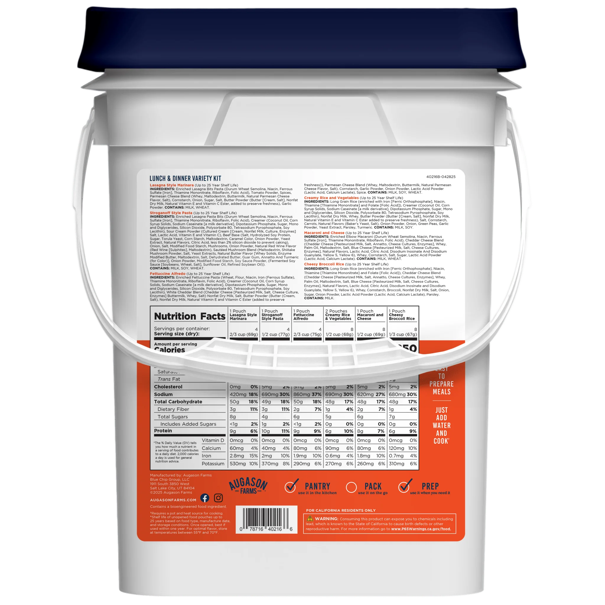 Lunch and Dinner Variety Pail, 113 Servings - Image 2