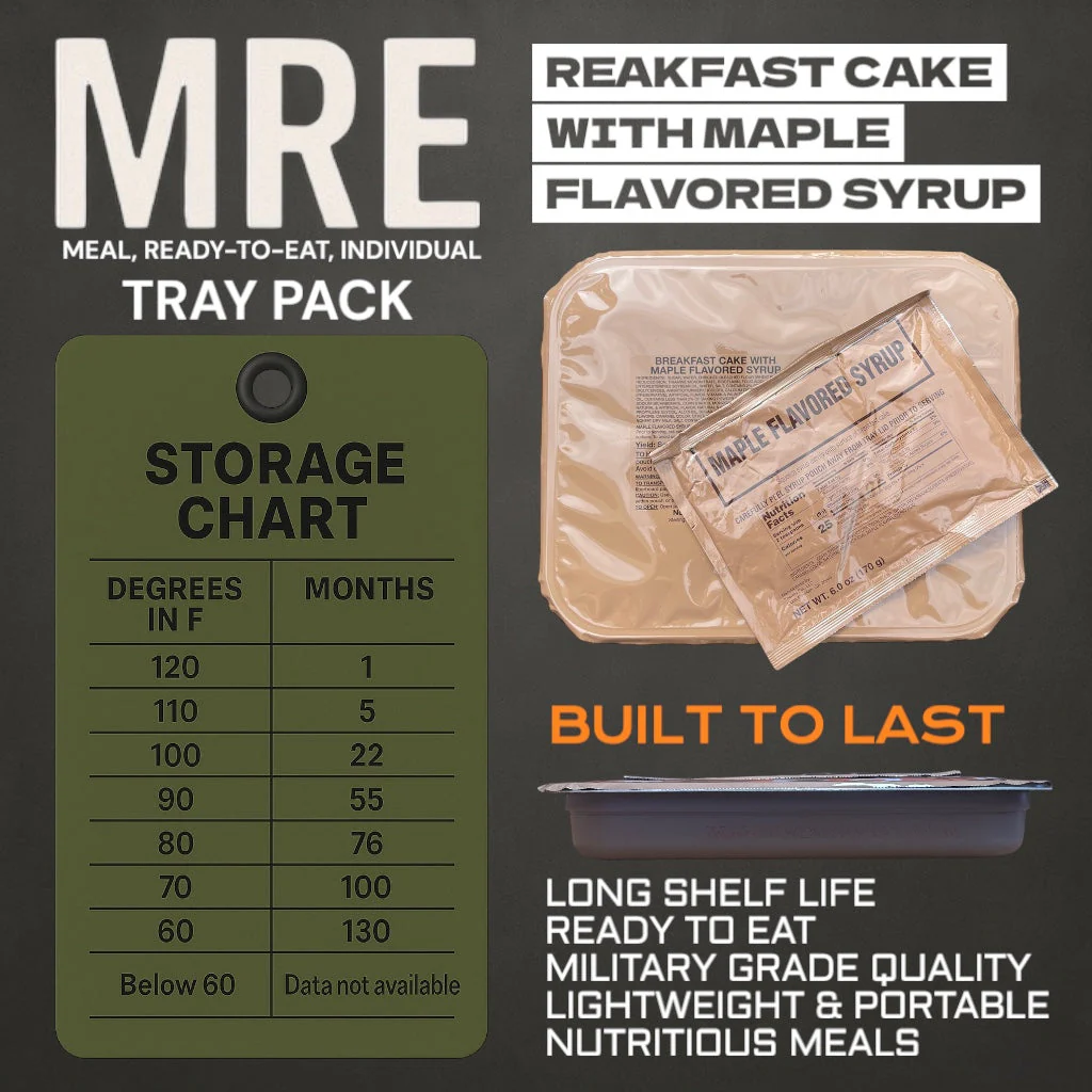 Military MRE Tray Pack, Breakfast Cake with Maple Syrup, Ready to Eat (UGR Component) - Image 2