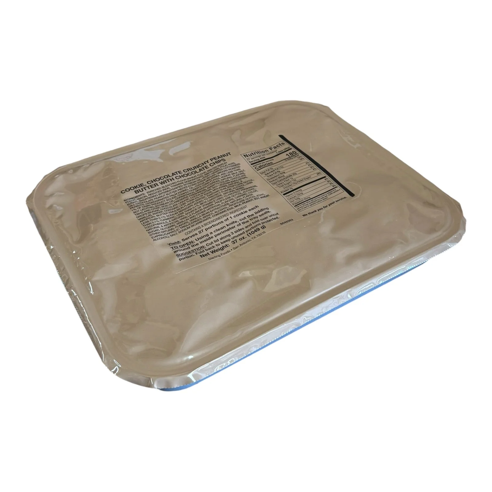 Military MRE Tray Pack, Chocolate Crunchy Peanut Butter Cookies with Chocolate Chips, Ready to Eat (UGR Component) - Image 3