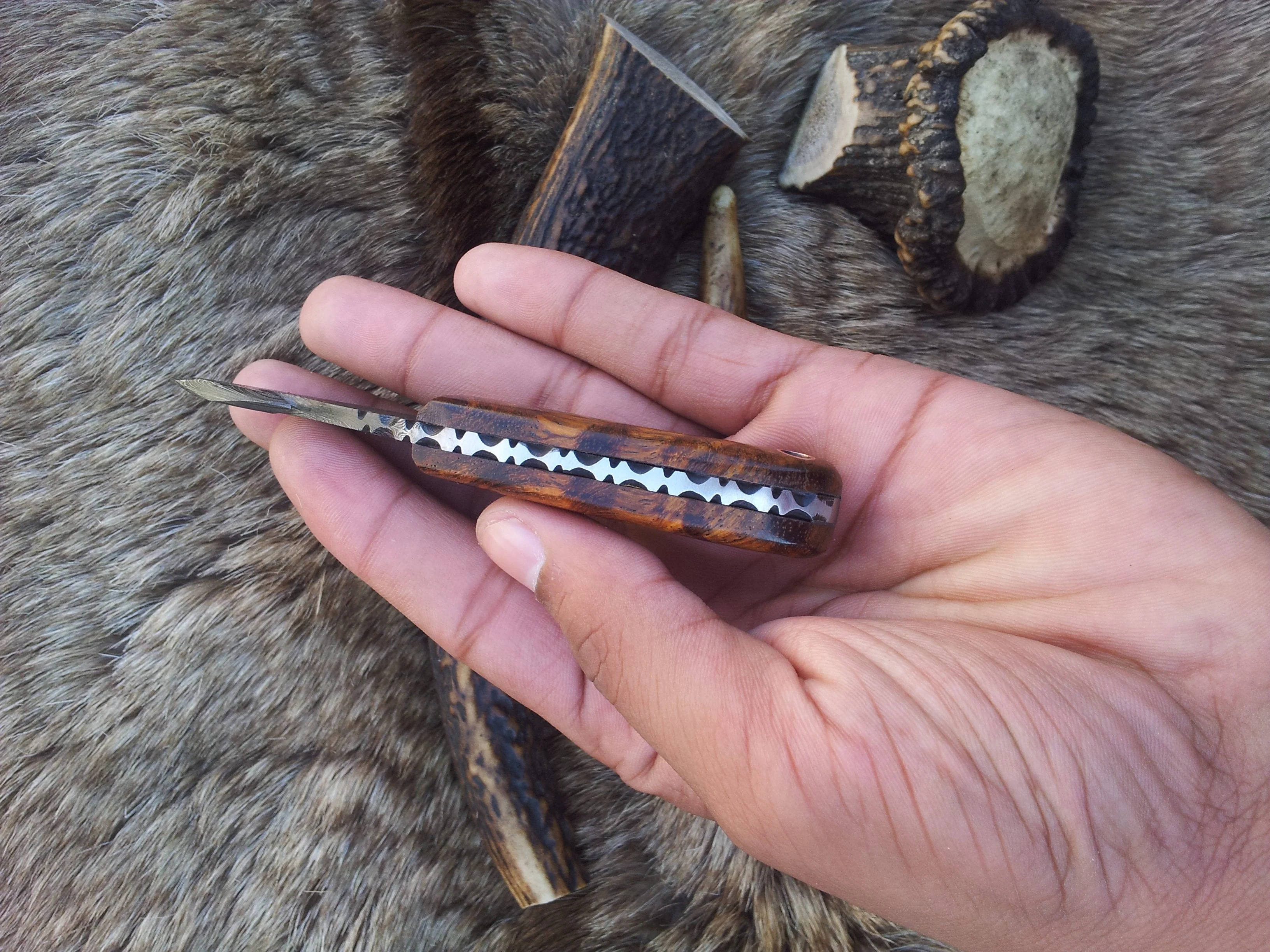 Mini Guthook Knife - Custom Damascus Steel Blade & Rosewood Handle - Image 4