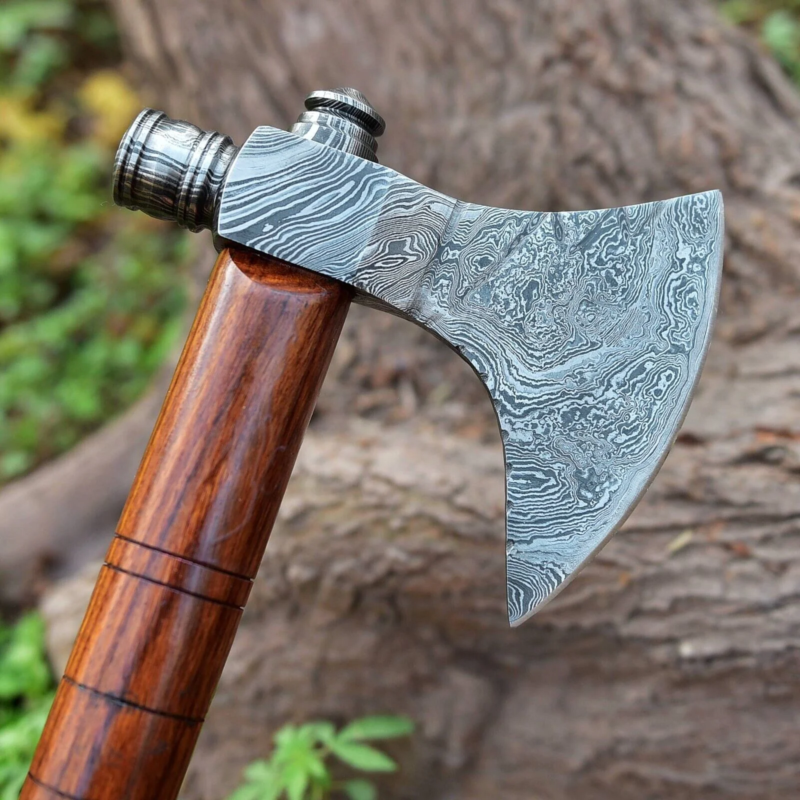 Native American Smoking Tomahawk with Custom Handmade Forged Damascus Steel Blade – "Spirit of the Pipe" - Image 5