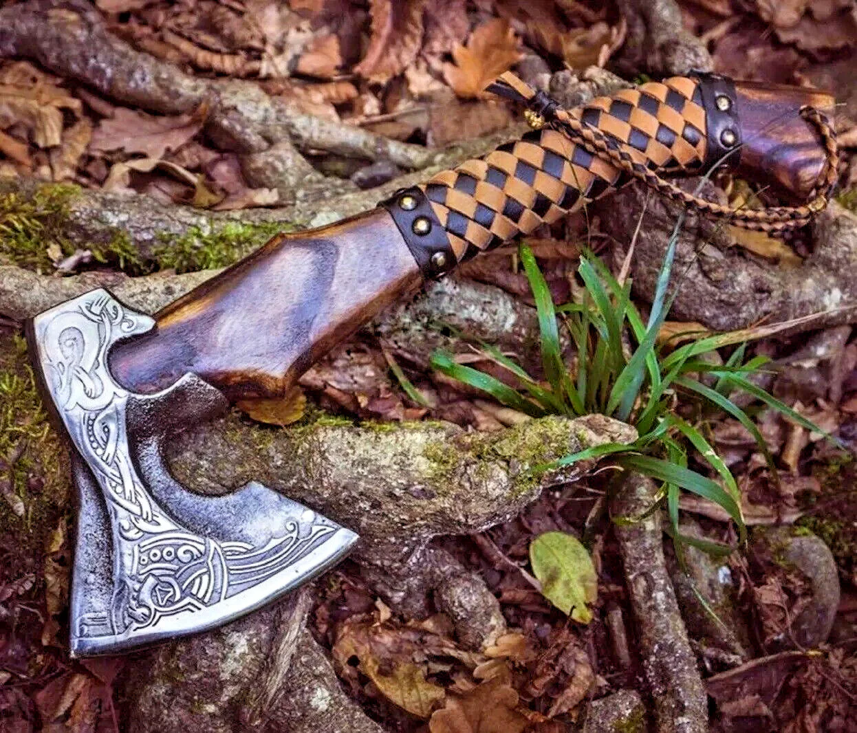 Native American Tomahawk with Custom Handmade Forged Engraved 1095 Steel Blade and Ash Wood Handle – Spirit of the Plains - Image 2